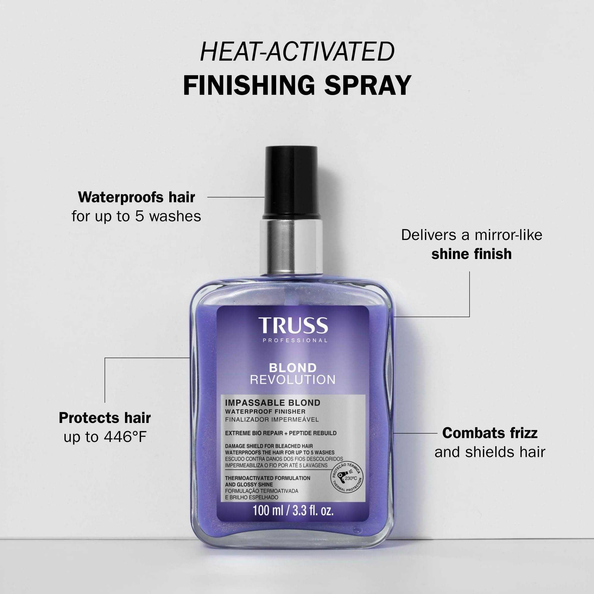 TRUSS Blond Revolution Impassable Heat Protectant Spray - Frizz Control Waterproof Spray Designed to Shield Hair, Combat Frizz &