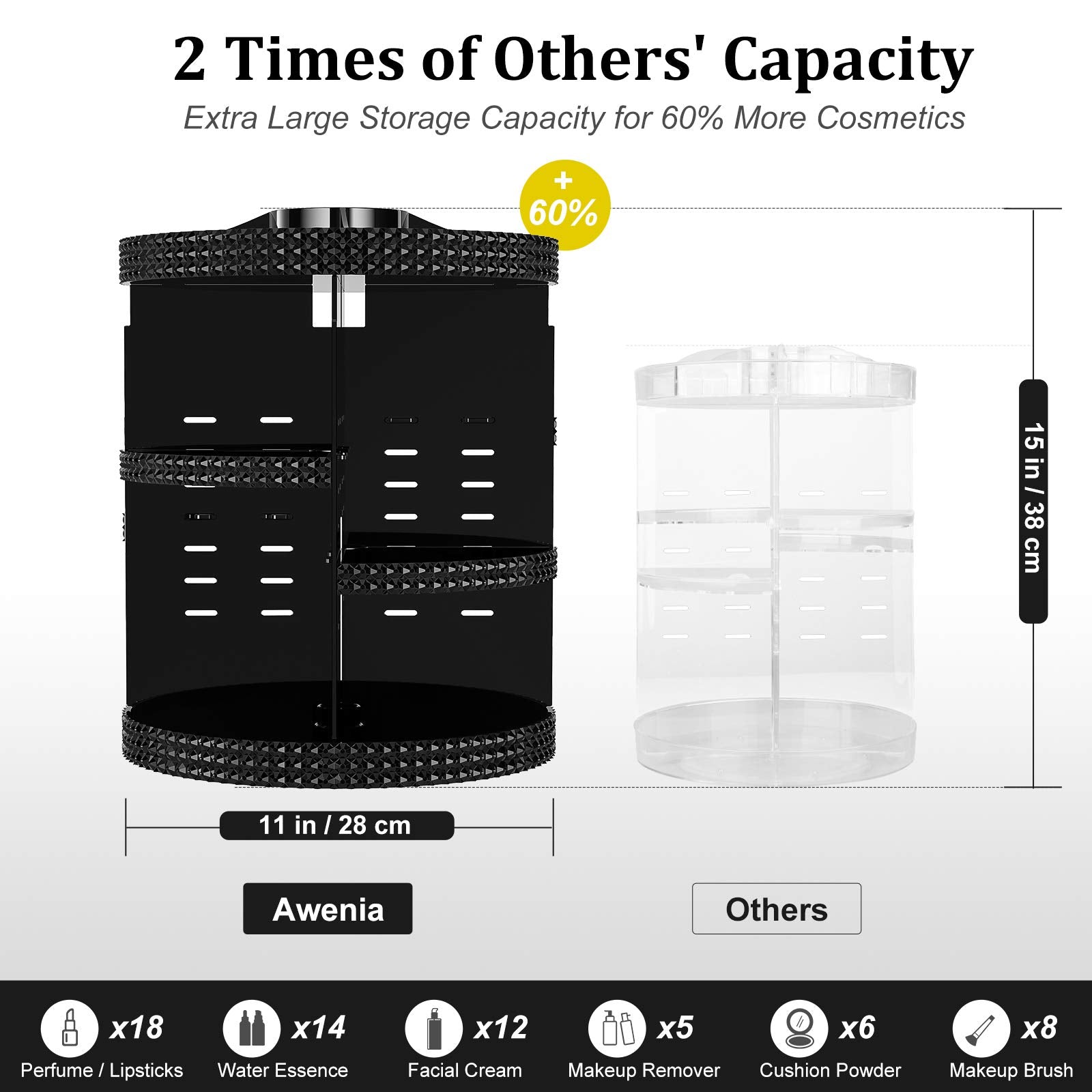 Awenia Makeup Organizer 360-Degree Rotating, Adjustable Bathroom Storage, 7 Layers Large Capacity Cosmetic Organizers Countertop