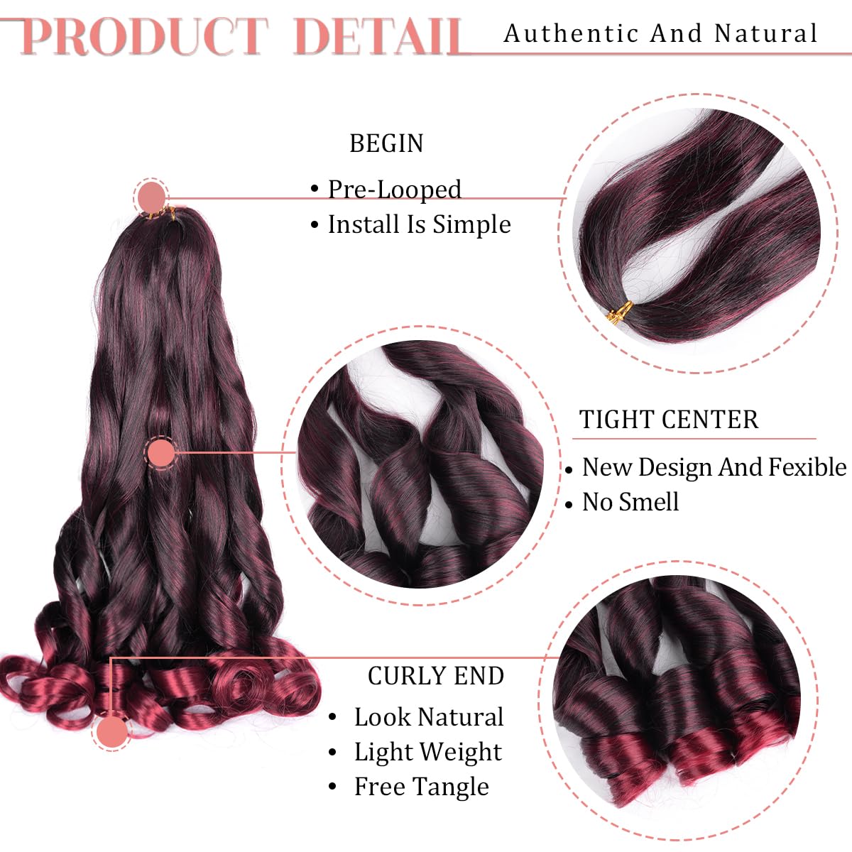 French Curly Braiding Hair,8pack Loose Wavy TBUG Pre Stretched Synthetic Spiral Curly Crochet Braiding Hair 24inch 75g/pack Fren