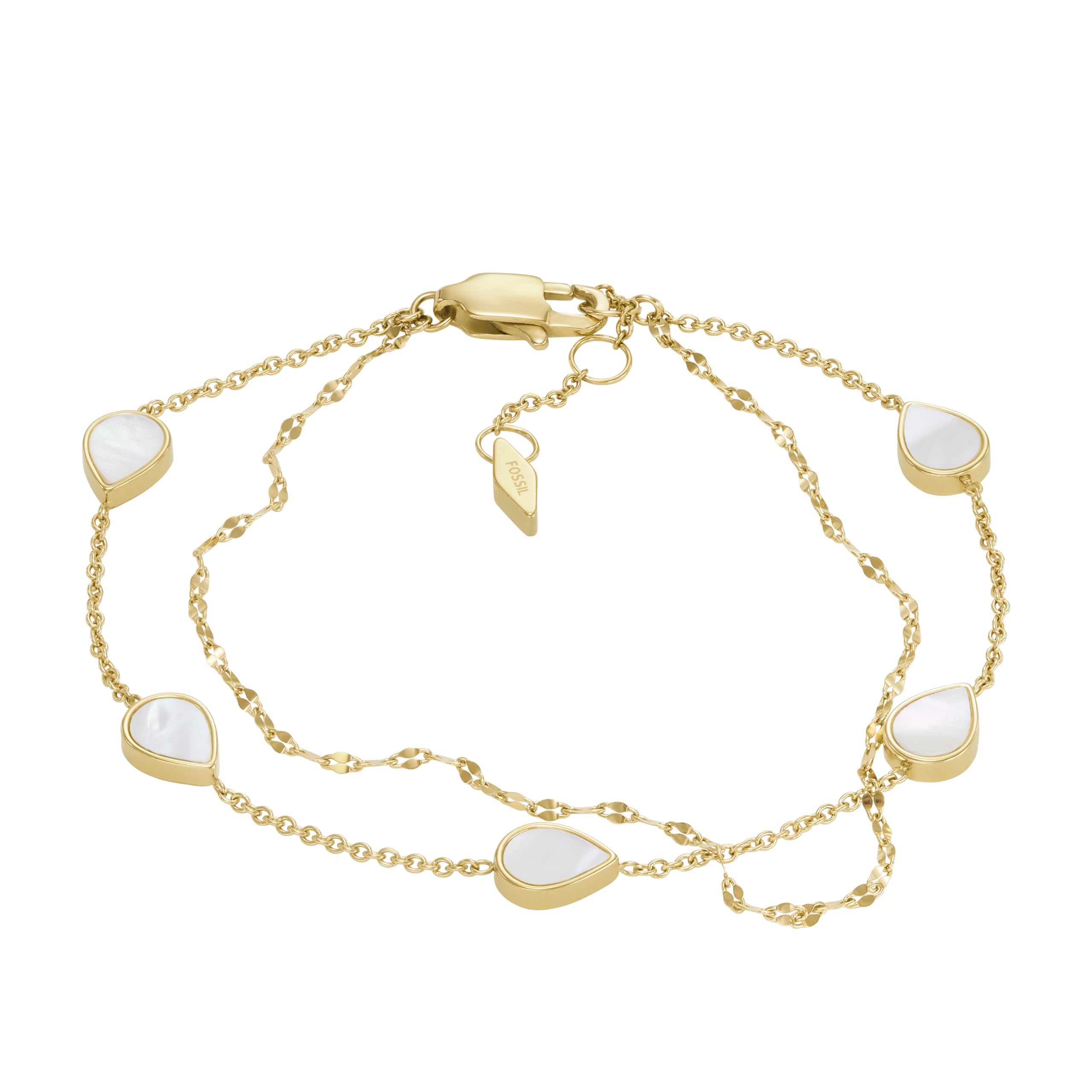 Fossil Womens Teardrop Mother of Pearl Chain Bracelet, Color: Gold (Model: JF04317710)