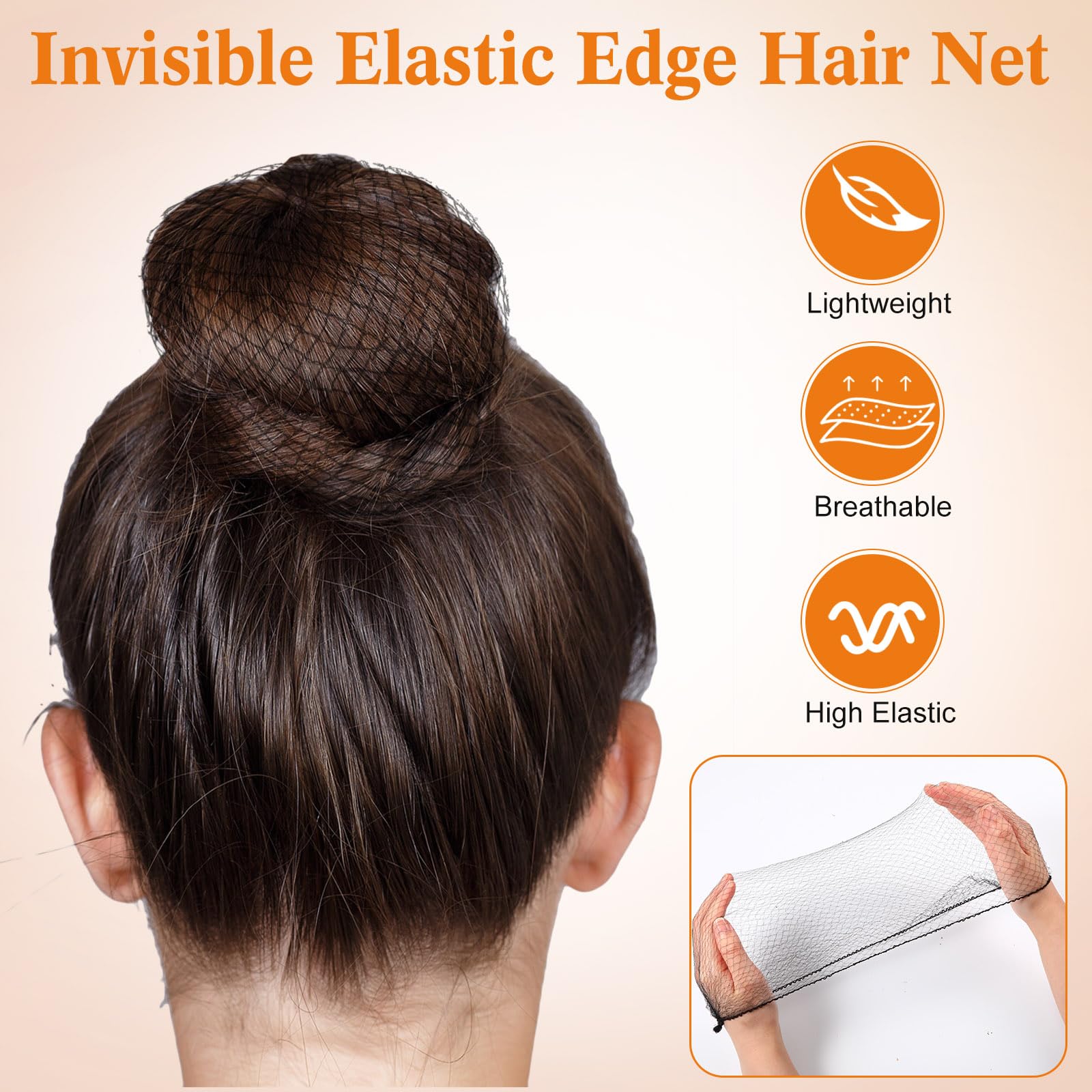 Yuxung 300 Pcs Large Hair Net for Food Service Workers Bulk Black Bun 24 Inches Wig Invisible Nylon Hair Nets for Women Restaura