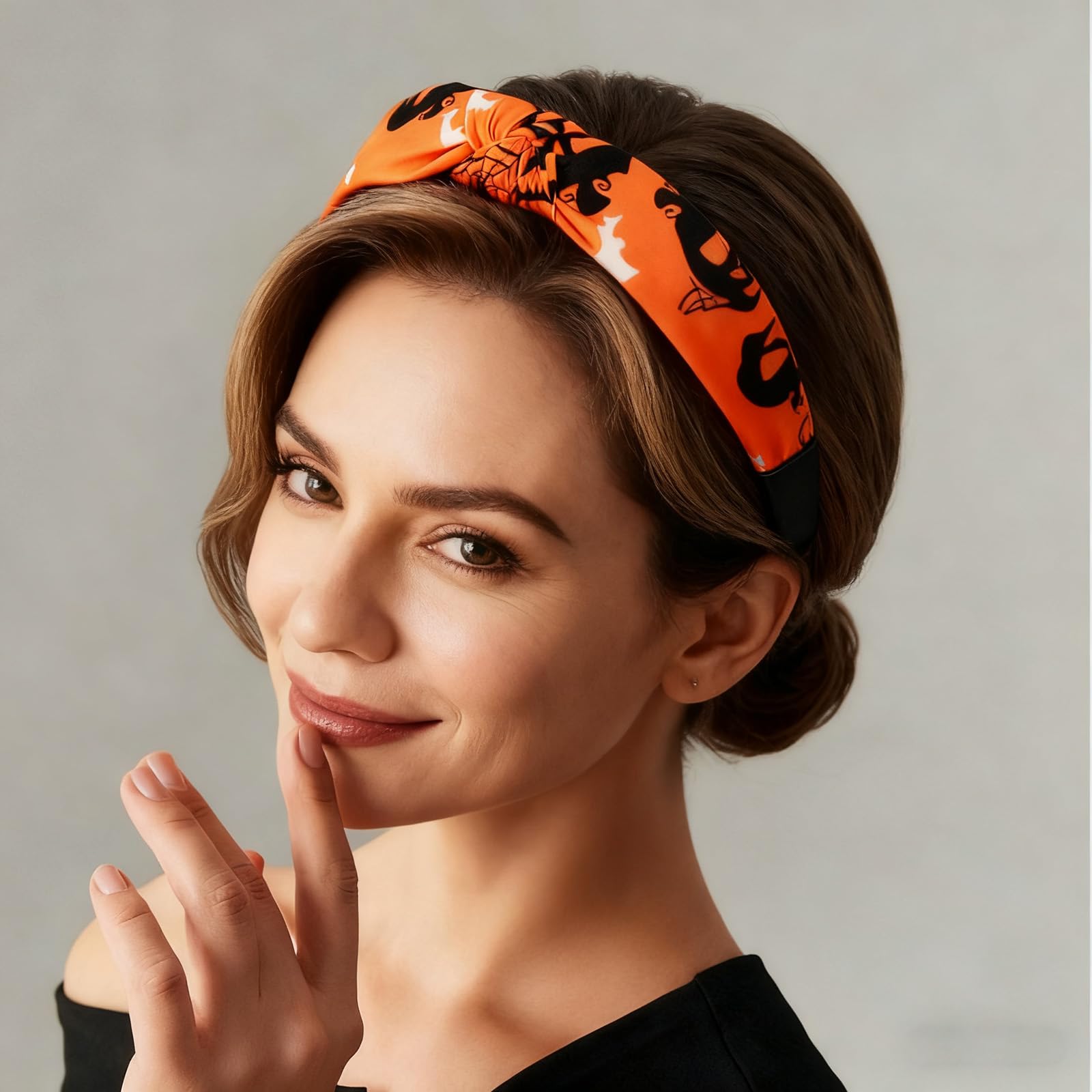 Bookay 4pcs Halloween Headbands Skeleton Skull Ghost Pumpkin Wide Knot Heabdands for Women Girls Orange Bandana Hairbands Fall H