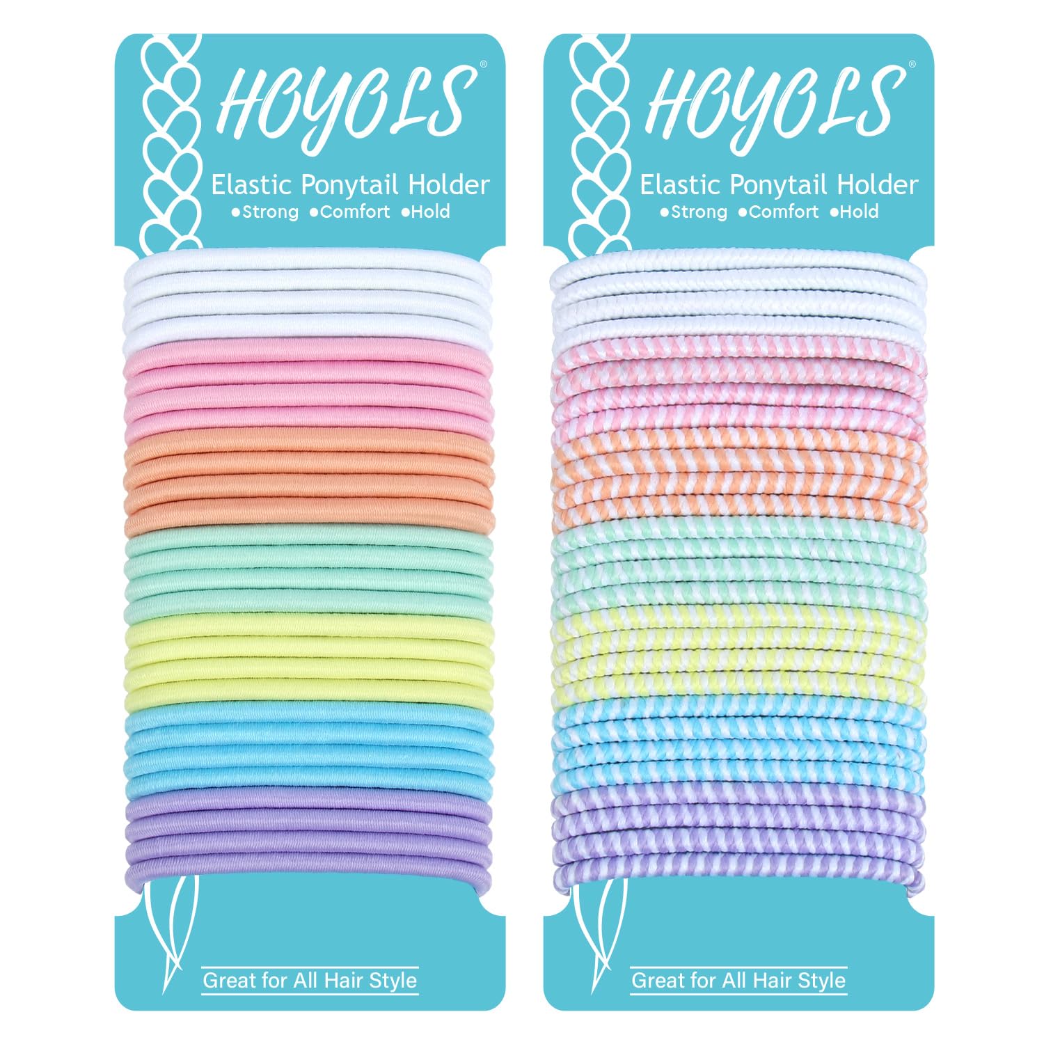 Hoyols Elastic Hair Ties for Women, 4mm No Metal Hair Bands Colorful Ponytail Holders for Thick Curly No Crease No Damage Hair S