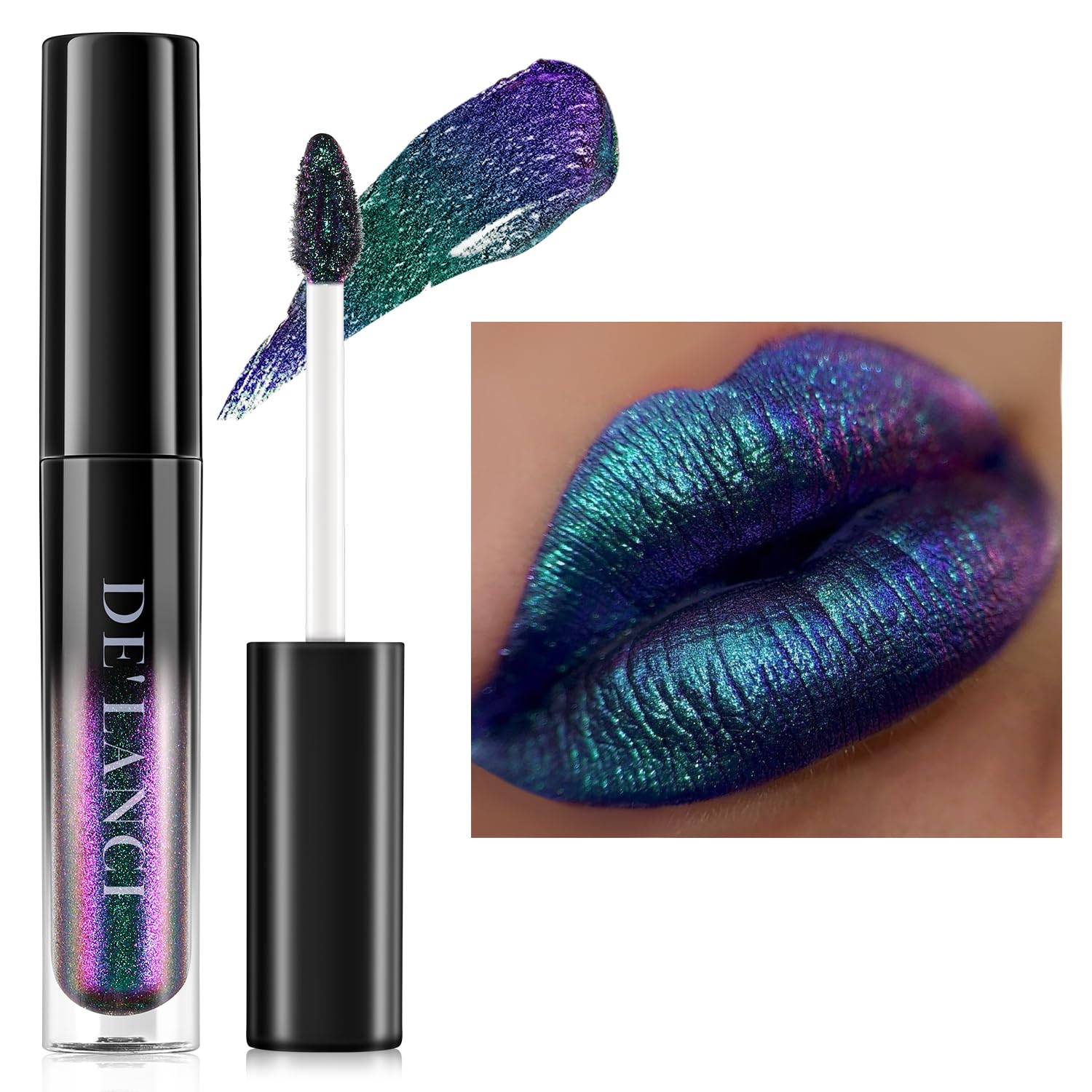 oygcee Chameleon Liquid Lipstick Blue Green Purple Color,Shimmer Metallic Colourful Lip Gloss for Women Girls Lips Makeup Gift,H