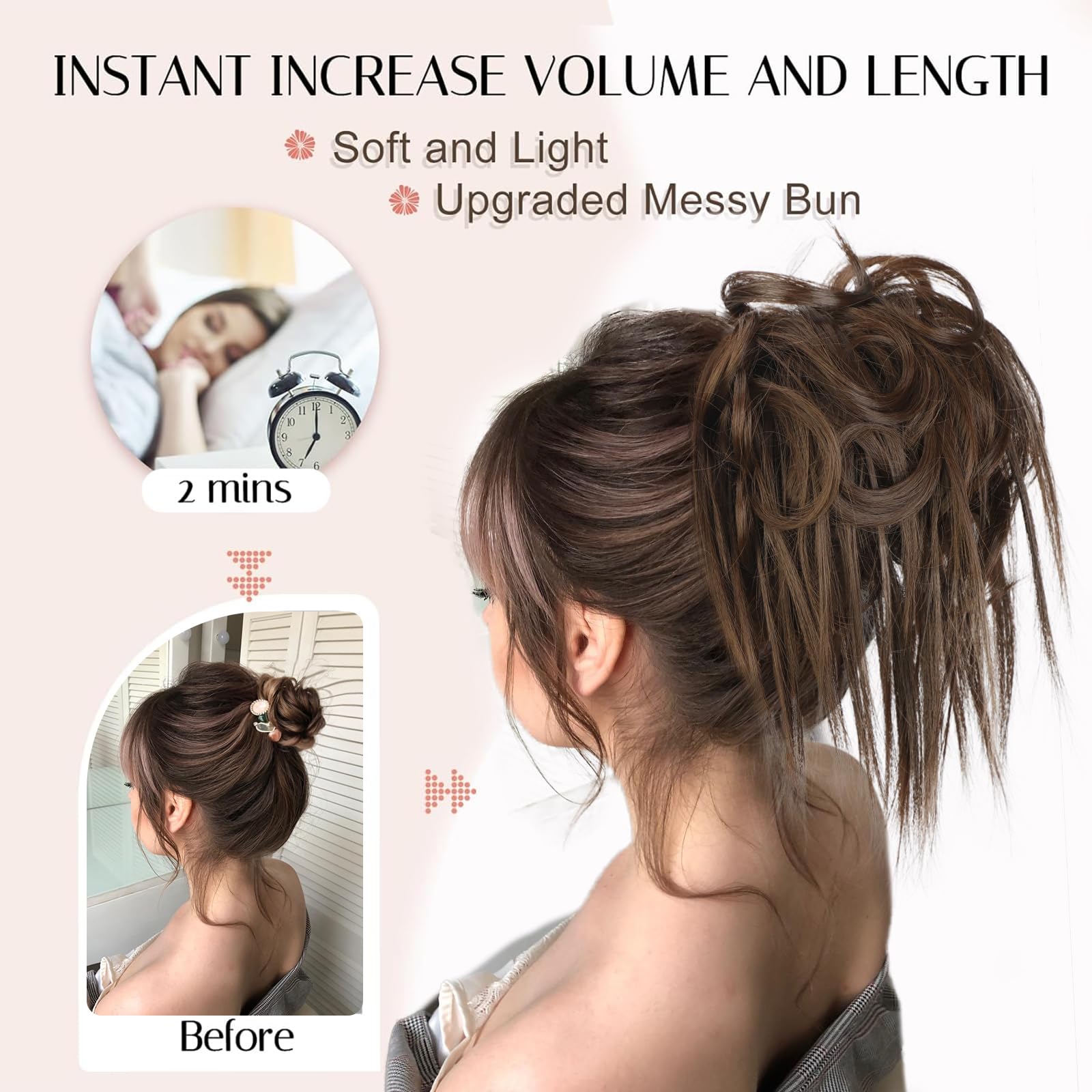 Lativ Messy Bun Hair Piece Scrunchie Extension Tousled Updo Hair Bun Hair Hairpieces Synthetic Chignon For Women (Chestnut Brown