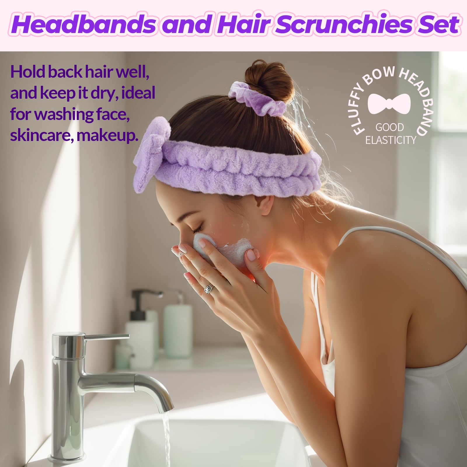 LEOBRO Spa Headband, Makeup and Skincare Headbands, Headband for Washing Face, with Hair Scrunchies, Christmas Gifts for Teens,