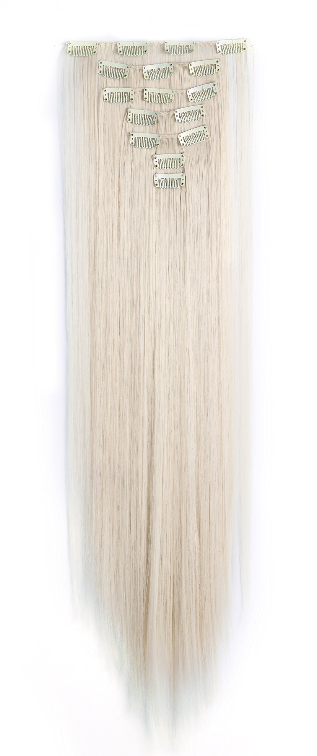 Onedor 24'' Straight Synthetic Clip In Hair Extensions. 7 Individual Pieces For Multiple Styles.140G (60#-Platinum Blonde)