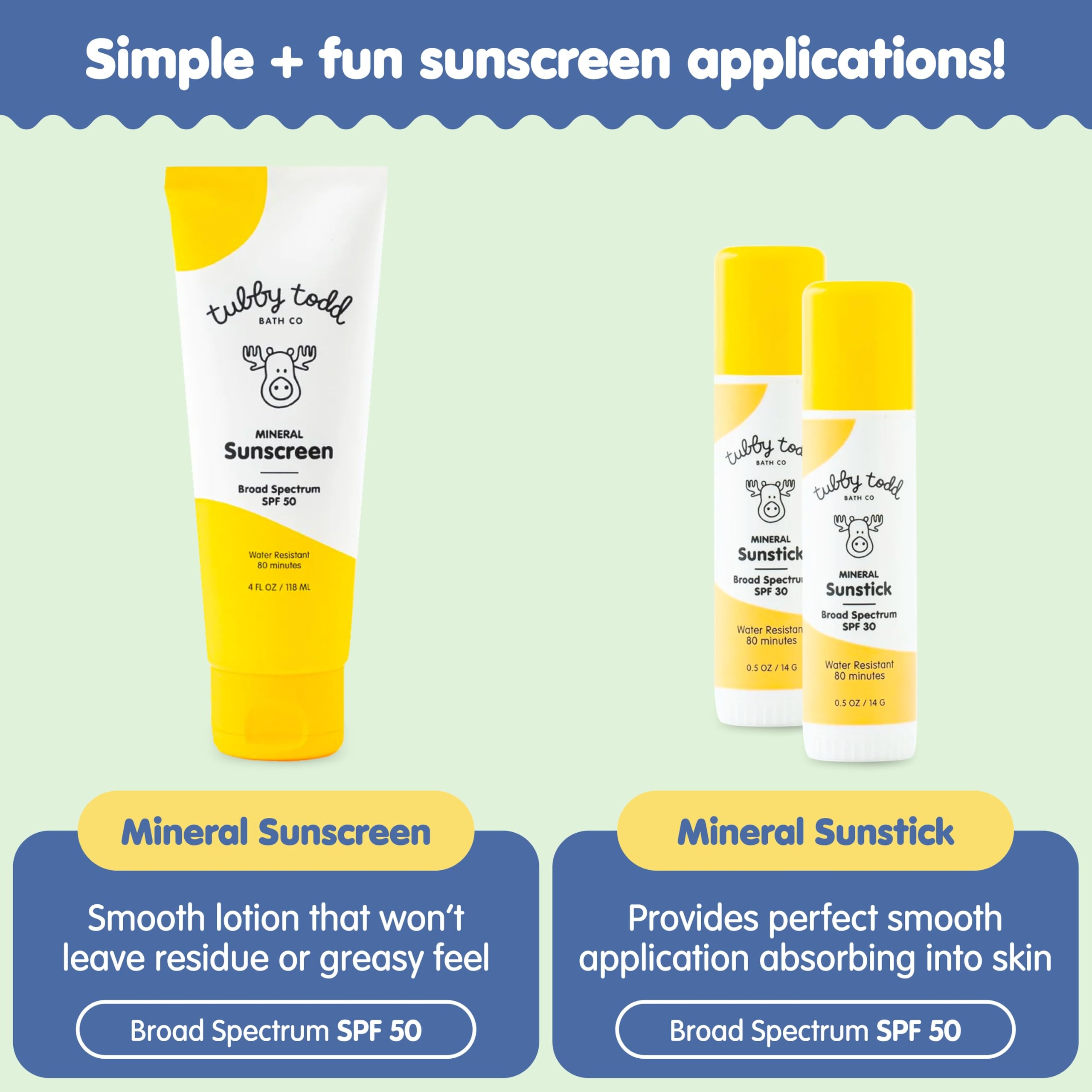 Tubby Todd Face and Body Mineral Sunscreen Kit for Baby, Toddler and Kids - Sunscreen 4 Fl Oz and Sunstick 0.5 Oz Duo Bundle - F