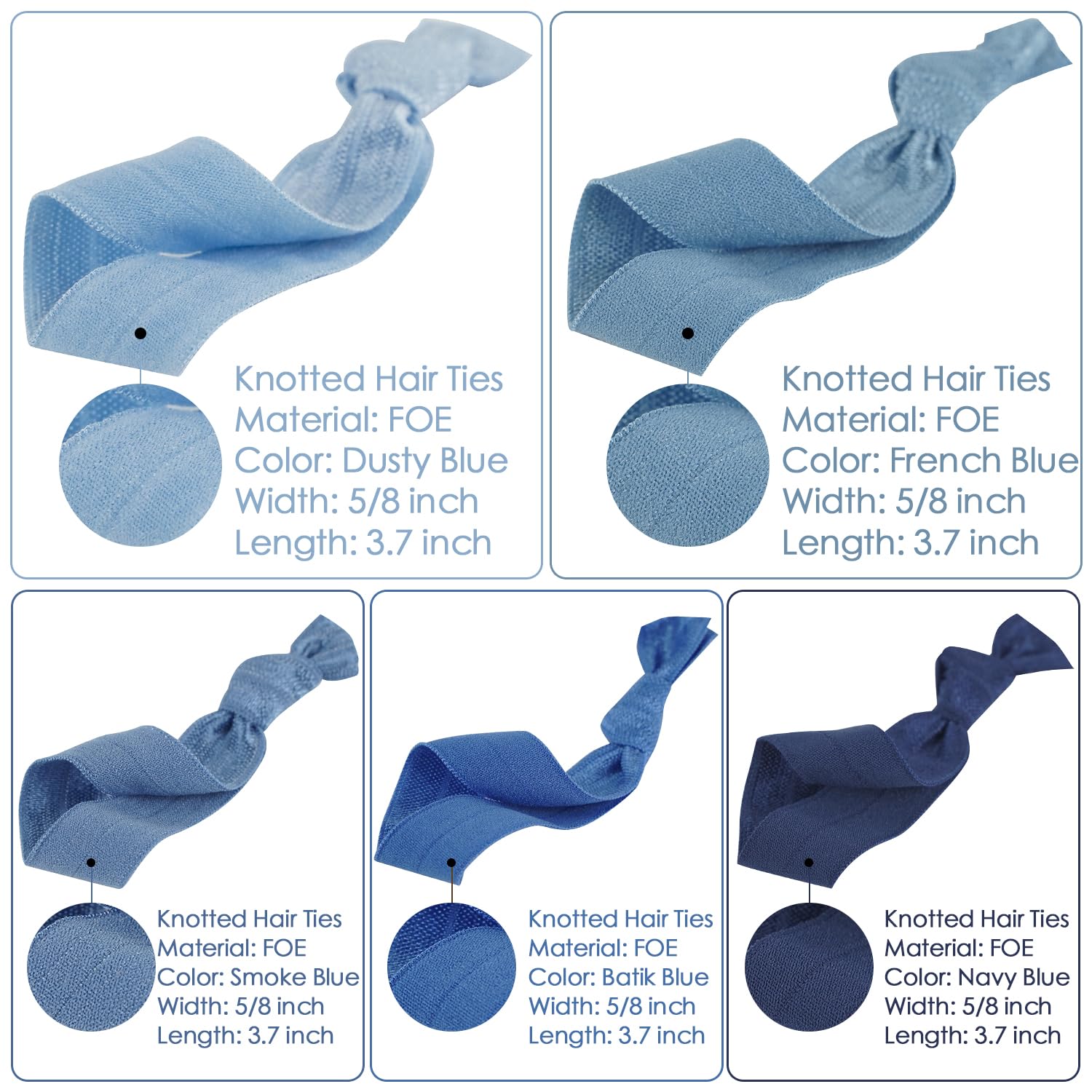 Meedee 100 Pack Dusty Blue Shades Hair Ties Soft Elastic Ribbon Blue No Crease Hair Ties Knotted Hair Ties No Damage Blue Color