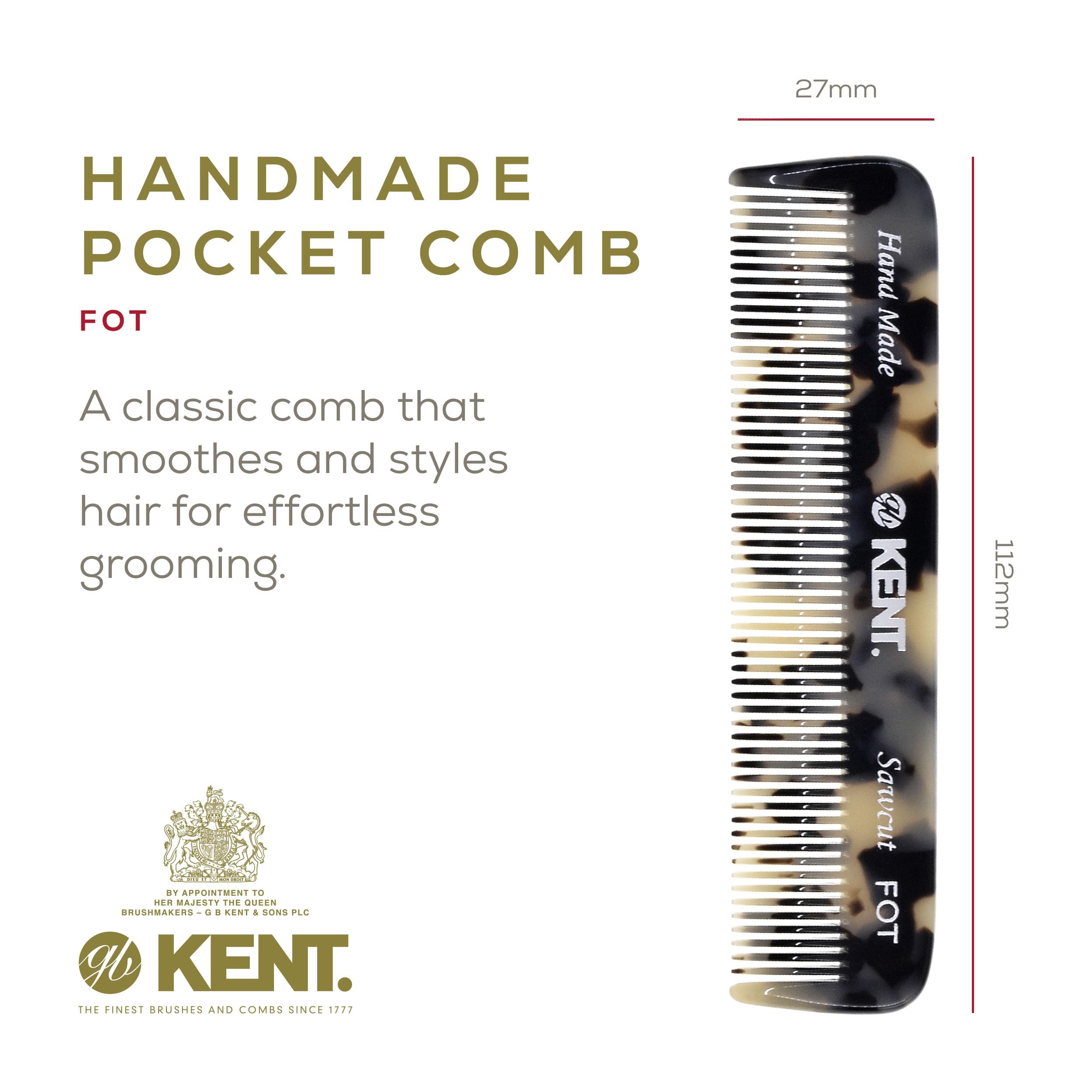 Kent Fot Tw Handmade Fine Tooth Comb, Pocket Travel Comb For Men'S Styling, Mustache, Beard Care, And Fine Or Thinning Hair