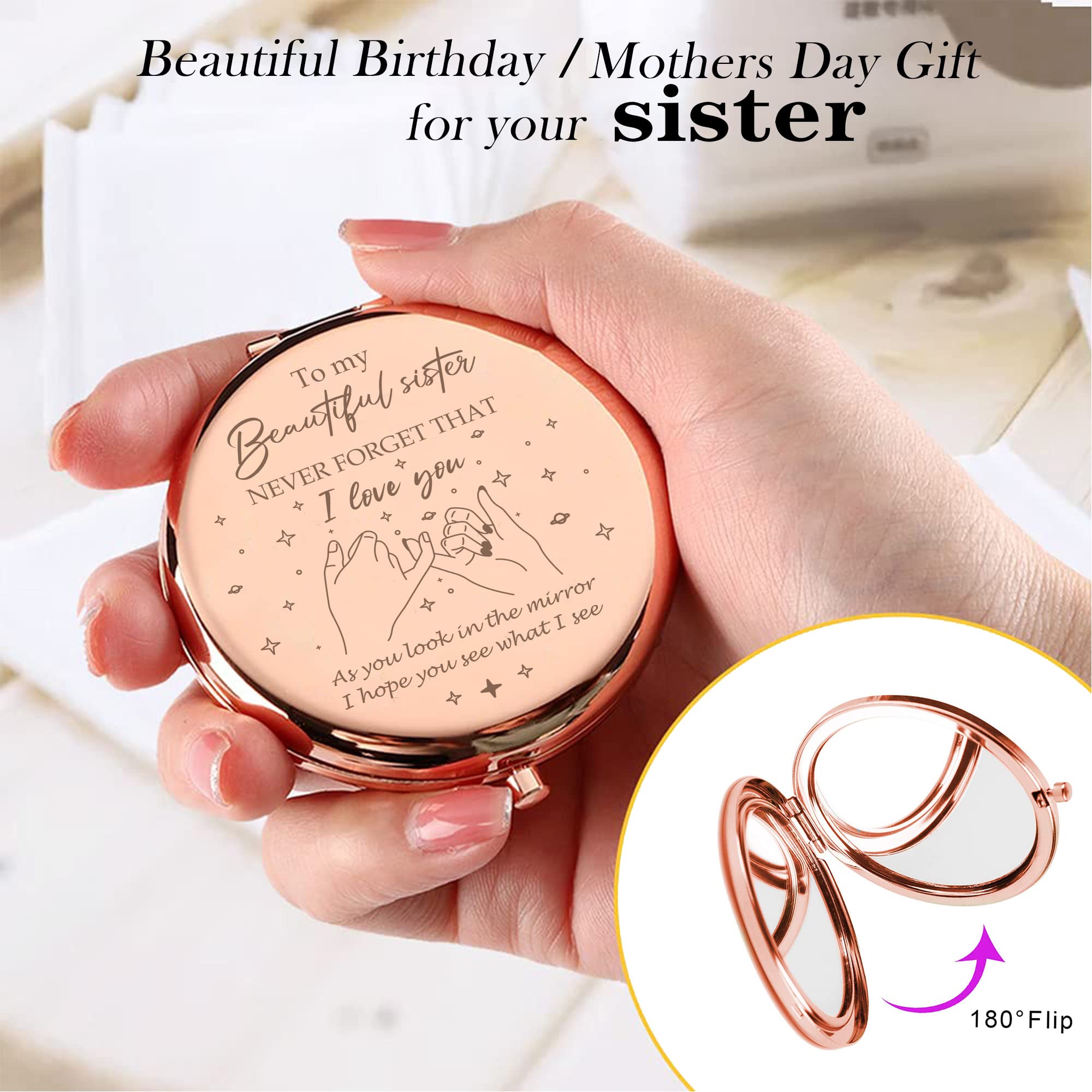 Sister Gifts From Sister - To My Sister Compact Mirror Gifts, Sister Gifts Compact Mirror For Big/Litter Sister, Birthday Gifts