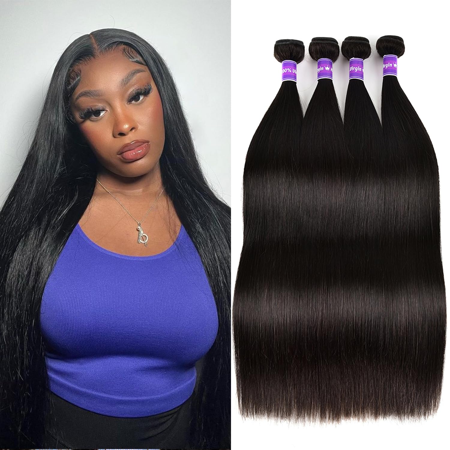 Brazilian Straight Bundles Human Hair (20 22 24 26) 100% Unprocessed Straight Weave 4 Bundles Human Hair 10A Grade Weave Bundles