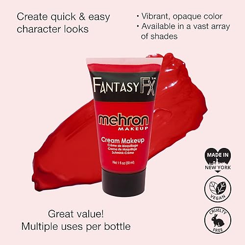 Mehron Makeup Fantasy Fx Cream Makeup  Water Based Halloween Makeup  Red Face Paint & Body Paint For Adults 1 Fl Oz (30Ml) (Red)