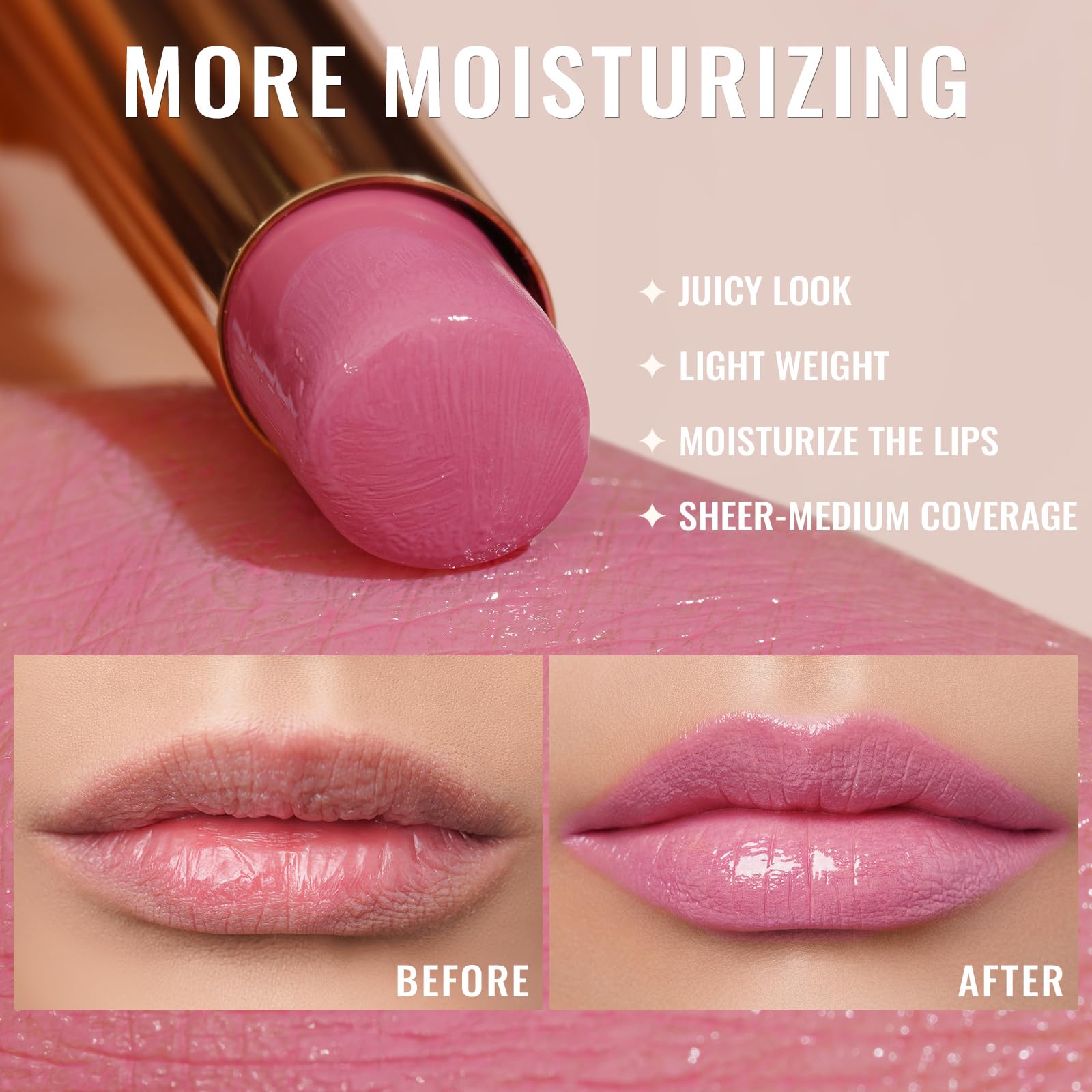 Oulac Warm Pink Shine Lipstick - Moisturizing Lip Stick Glossy Tinted Lip Balm, Sheer Shine Juicy Finish, Lightweight And Hydrat