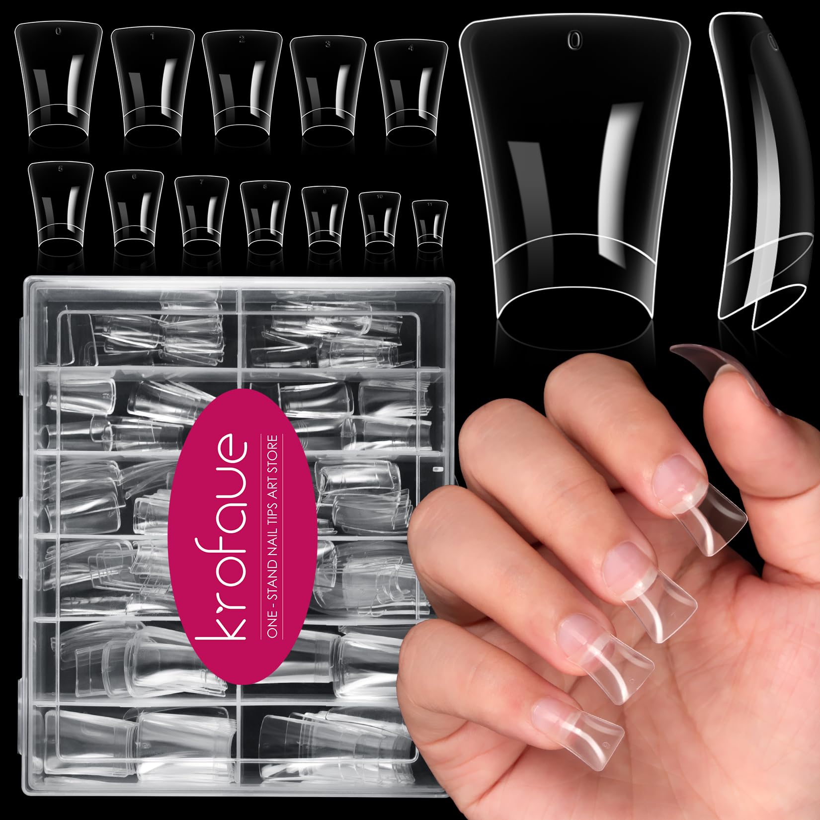 Clear Nail Tips krofaue Duck Nail Tips 240pcs Gel x Duck Nails Curved Nail Tips 12 Sizes Crystal Duck Feet Style Nail Tips Half 