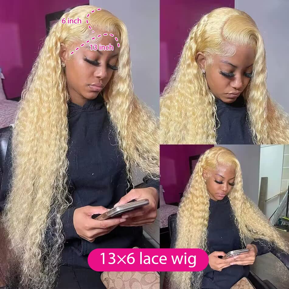 Supsyousf 613 Lace Front Wig Human Hair 13X6 Transparent Lace Deep Wave 180 Density Free Part Blonde Lace Front Wigs Human Hair