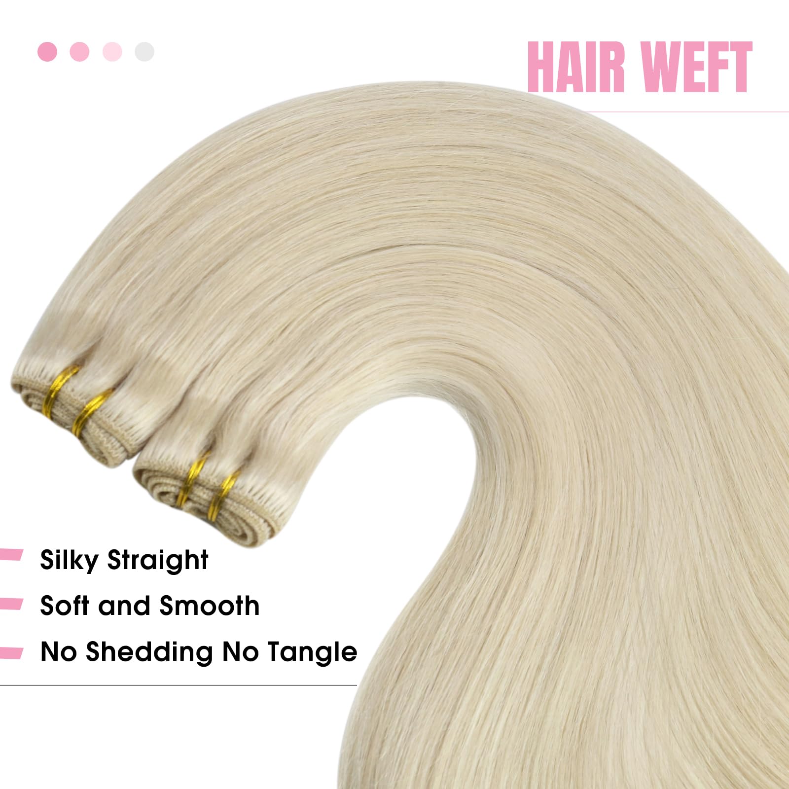 YoungSee 100G Weft Hair Extensions Blonde 14inch Sew in Real Hair Extensions Platinum Blonde Weft Extensions Human Hair Straight