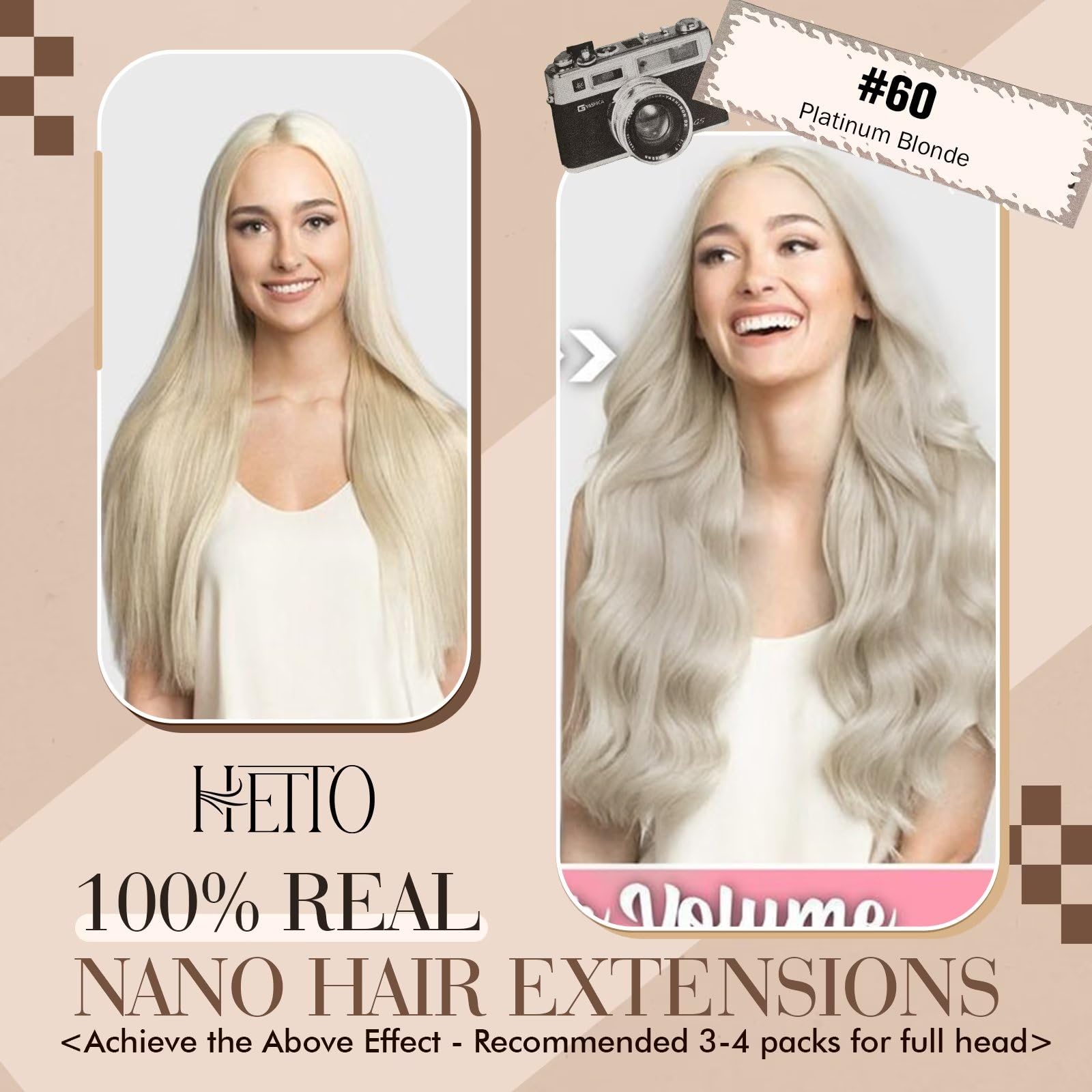Hetto Nano Link Extensions Human Hair Blonde Nano Ring Hair Extensions Human Hair Platinum Blonde Nano Tip Human Hair Extensions