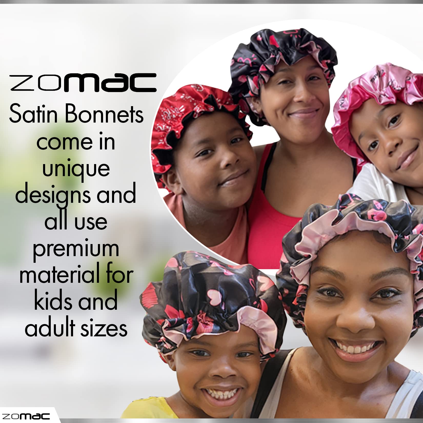 Zomac Satin Bonnet For Sleeping, Bonnet For Curly Hair, Sleeping Bonnets For Women (Black)