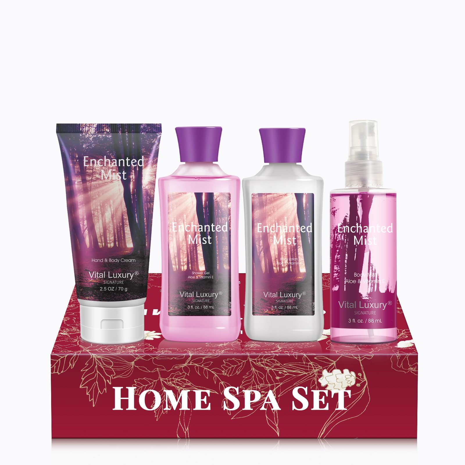 Vital Luxury Enchanted Mist Scent Bath & Body Kit, 3 Fl Oz, Ideal Skincare Gift Home Spa Set, Includes Body Lotion, Shower Gel,