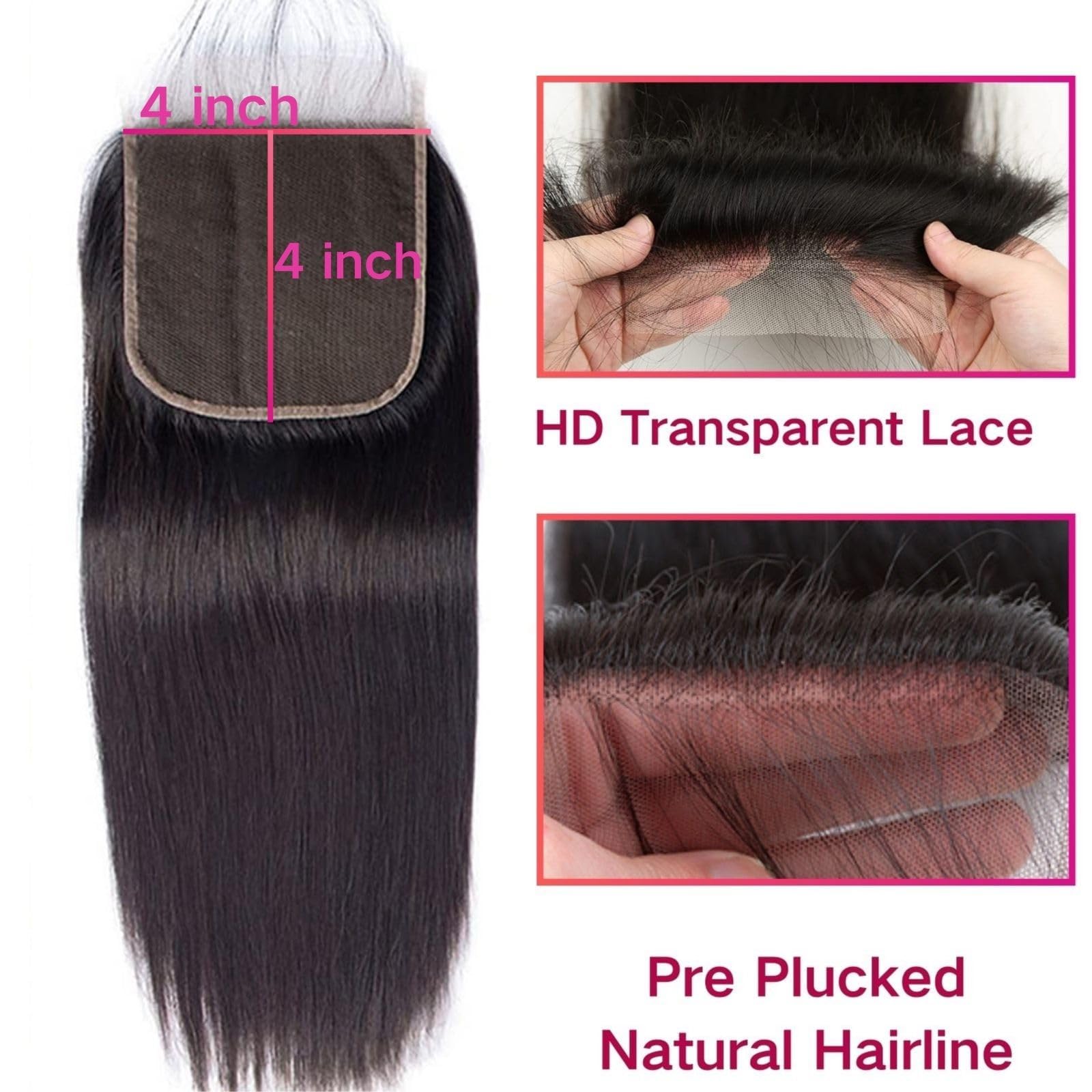 Selina Straight 4x4 HD Lace Closure Human Hair Brazilian Virgin Hair Free Part Natural Black Color 14 Inch