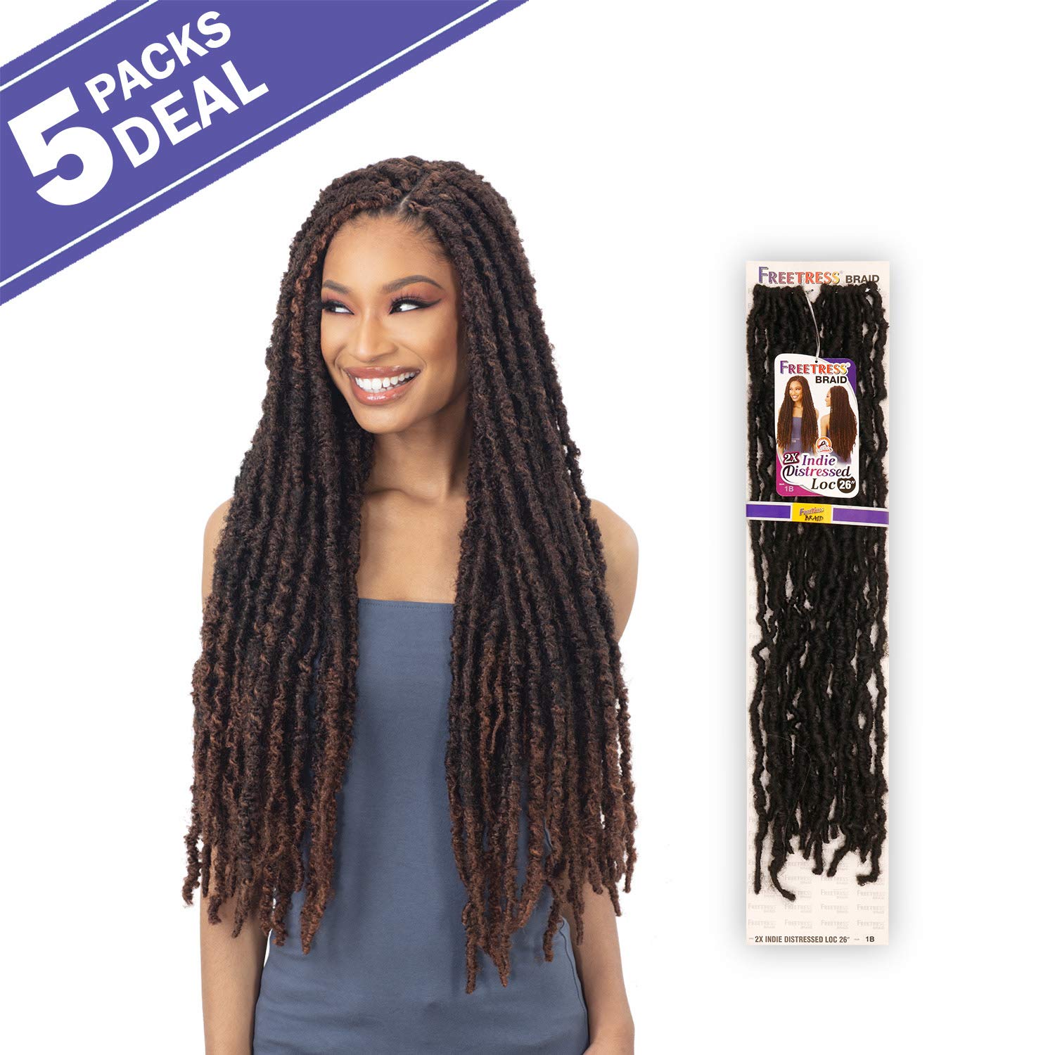 Freetress Crochet Braids 2X Indie Distressed Loc 26'' (5-Pack, 4)