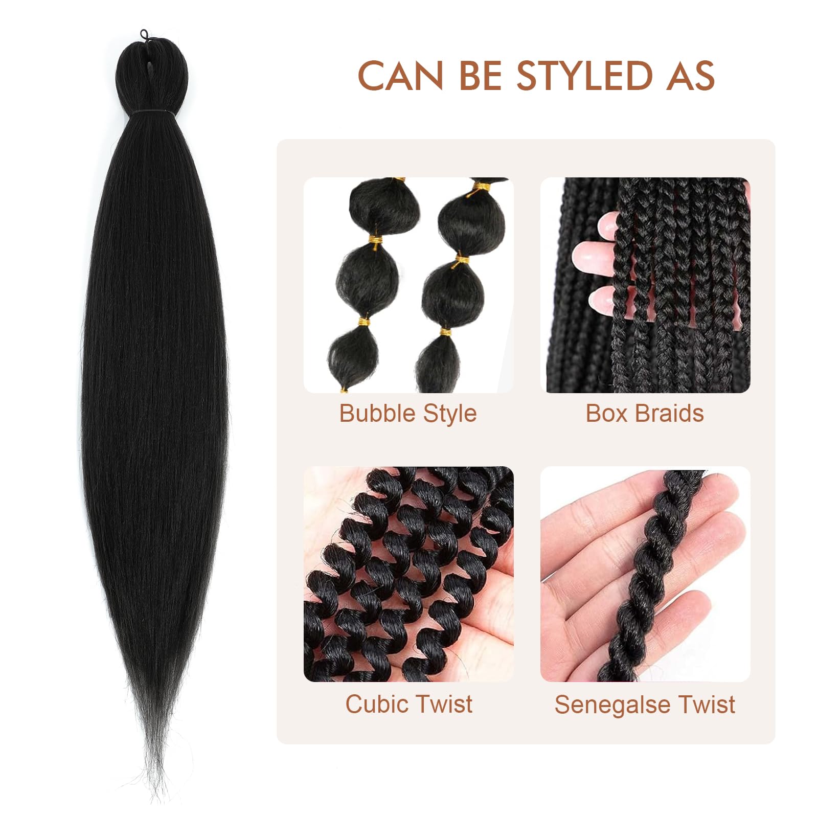 Difunee Pre-Stretched Braiding Hair - 14 Inch 8 Packs Natural Black Short Braiding Hair For Twist Or Box Braids, Yaki Texture Ho