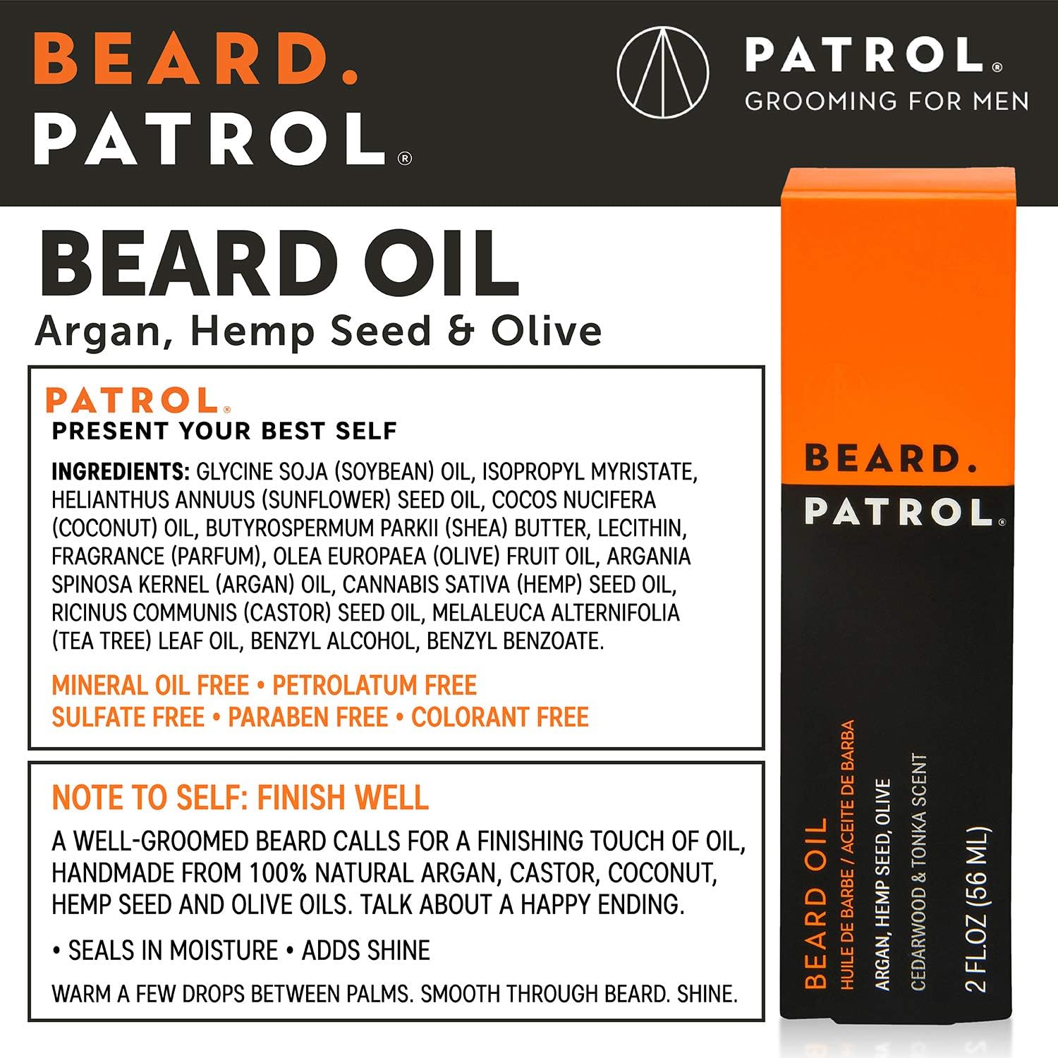 Beard Patrol Men's Beard Oil - Softens, Smooths & Strengthens Beard Growth - Grooming Beard and Mustache Maintenance Treatment -