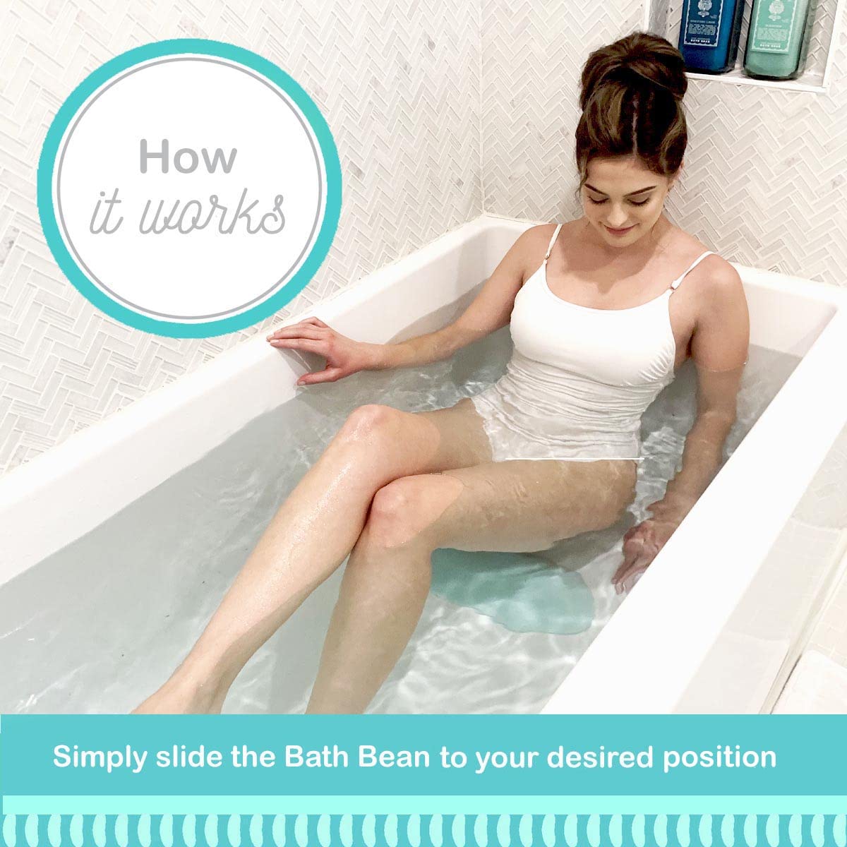 Bath Bean Luxury Body Stopper, Anti-Slip Spa Accessory, Holds Reclined Position In Bath, Bathe Comfortably Hands Free, And Keep
