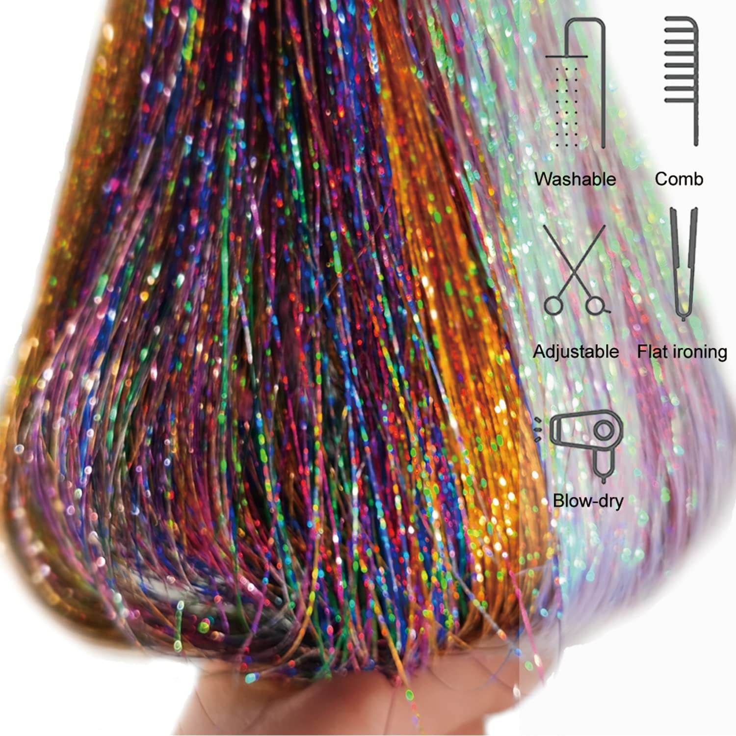 Hair Tinsel Kit With Tool 6Pcs 1200 Strands Colorful Tinsel Hair Extensions Heat Resistant Sparkling Shiny Glitter Fairy Hair Ac