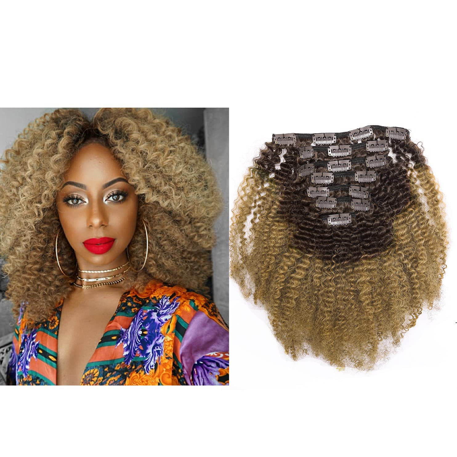 Lacer Hair 4A 4B Afro Kinky Curly Remy Human Hair Extensions Clip in Hair Extension Double Weft Human Hair Two Tone Clip in Curl