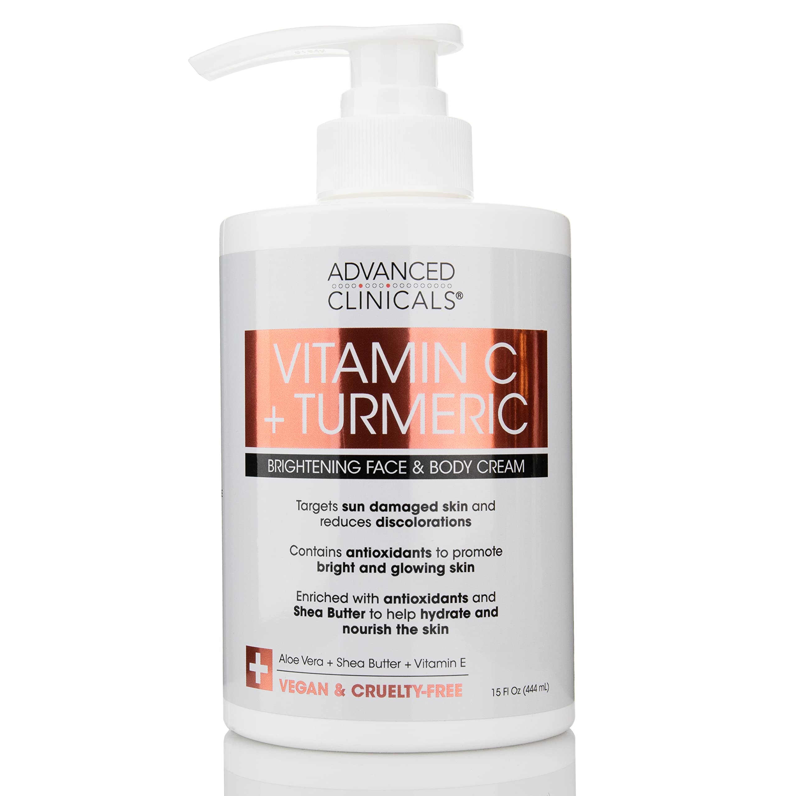Advanced Clinicals Vitamin C & Turmeric Cream - Firming, Brightening 15 Fl Oz Face & Body Moisturizer With Shea Butter & Vitamin