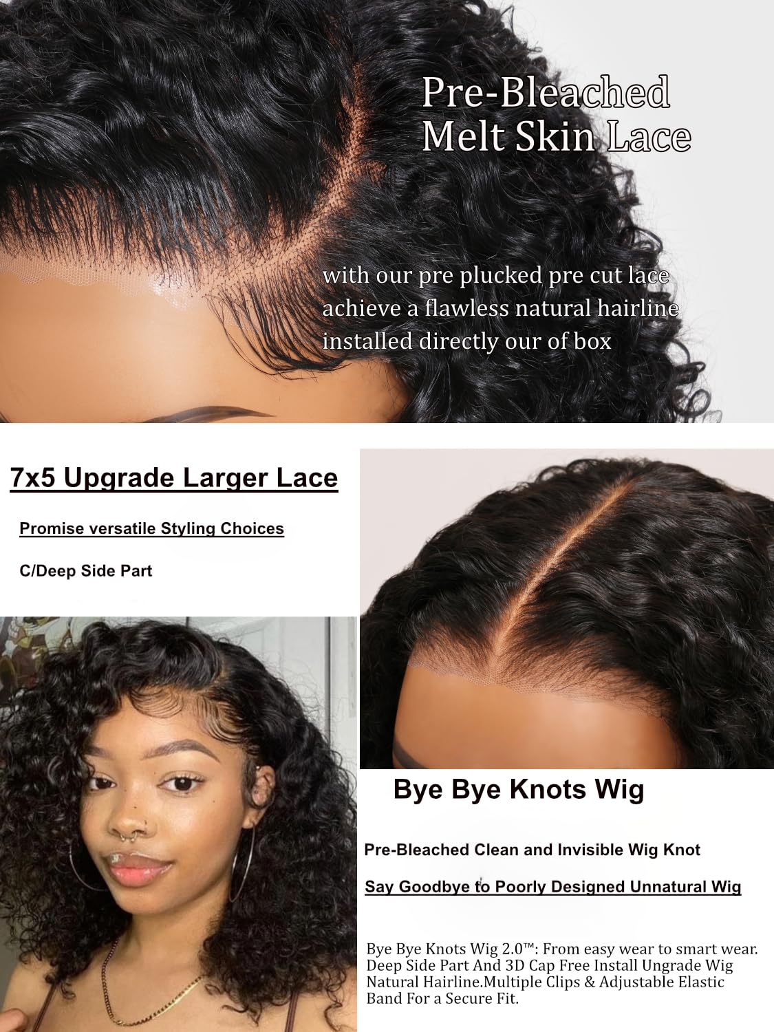 UNICE 10" Short Curly Bob Wig - Human Hair, Pre-Plucked, Glueless, HD Lace Closure, Black Color