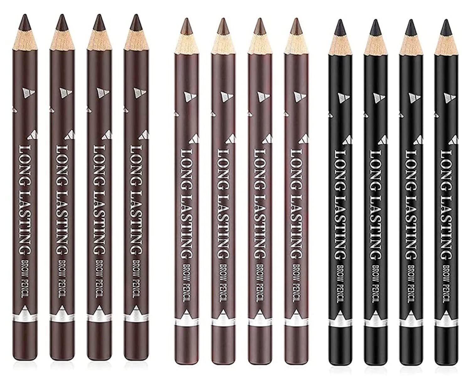 Go Ho 12 PCS Eyebrow Eyeliner Pencils,Black Brown Dark Brown Sweatproof Eye Brow Pencil,Long-lasting Eyeliner Makeup Brow Tint S