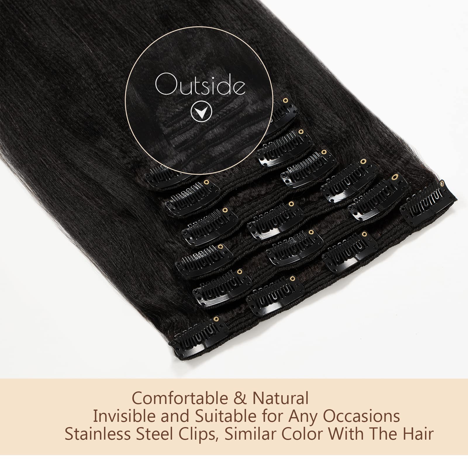 Yaki Straight Clip In Human Hair Extensions Real Remy Hair Yaki Clip In Hair Extension Double Weft Natural Hair Clip Ins For Bla