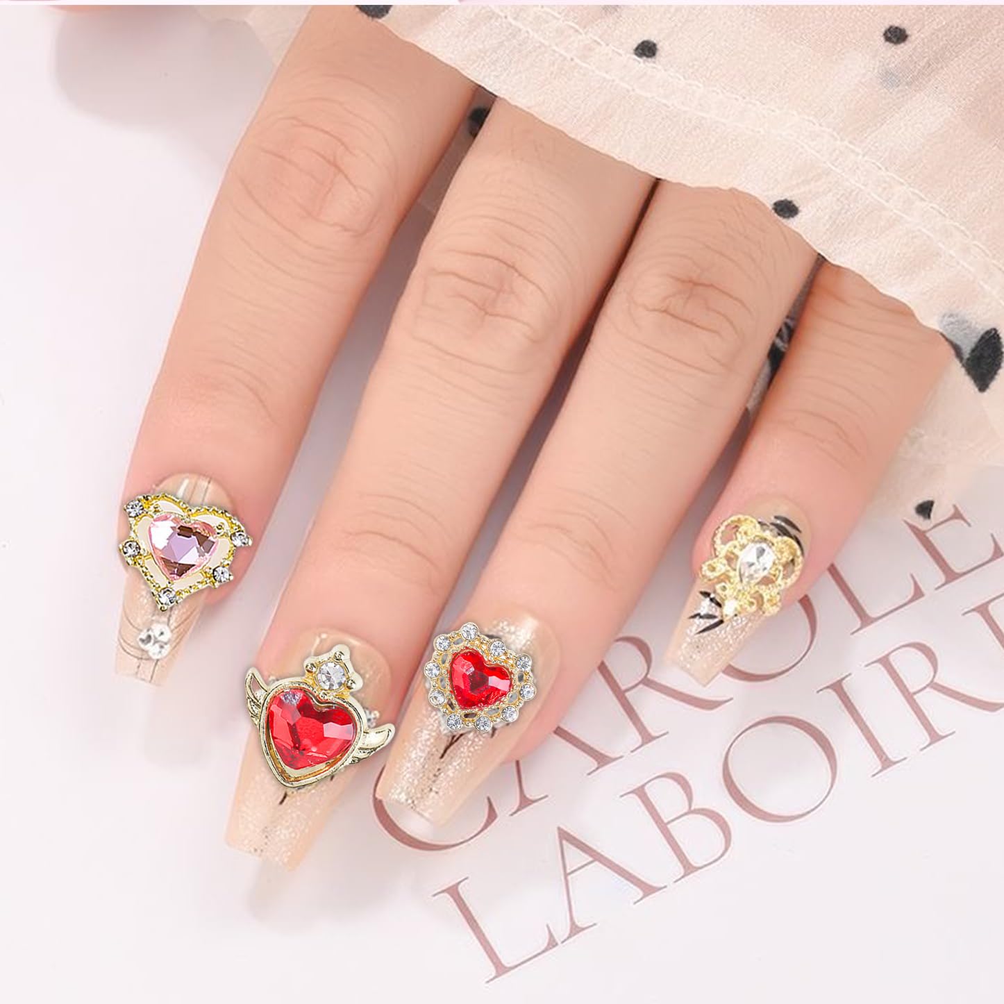 12Pcs Heart Nail Charms Luxury Heart Rhinestones For Nails Valentine'S Day 3D Alloy Heart Nail Gems 3D Alloy Heart Love Crystals