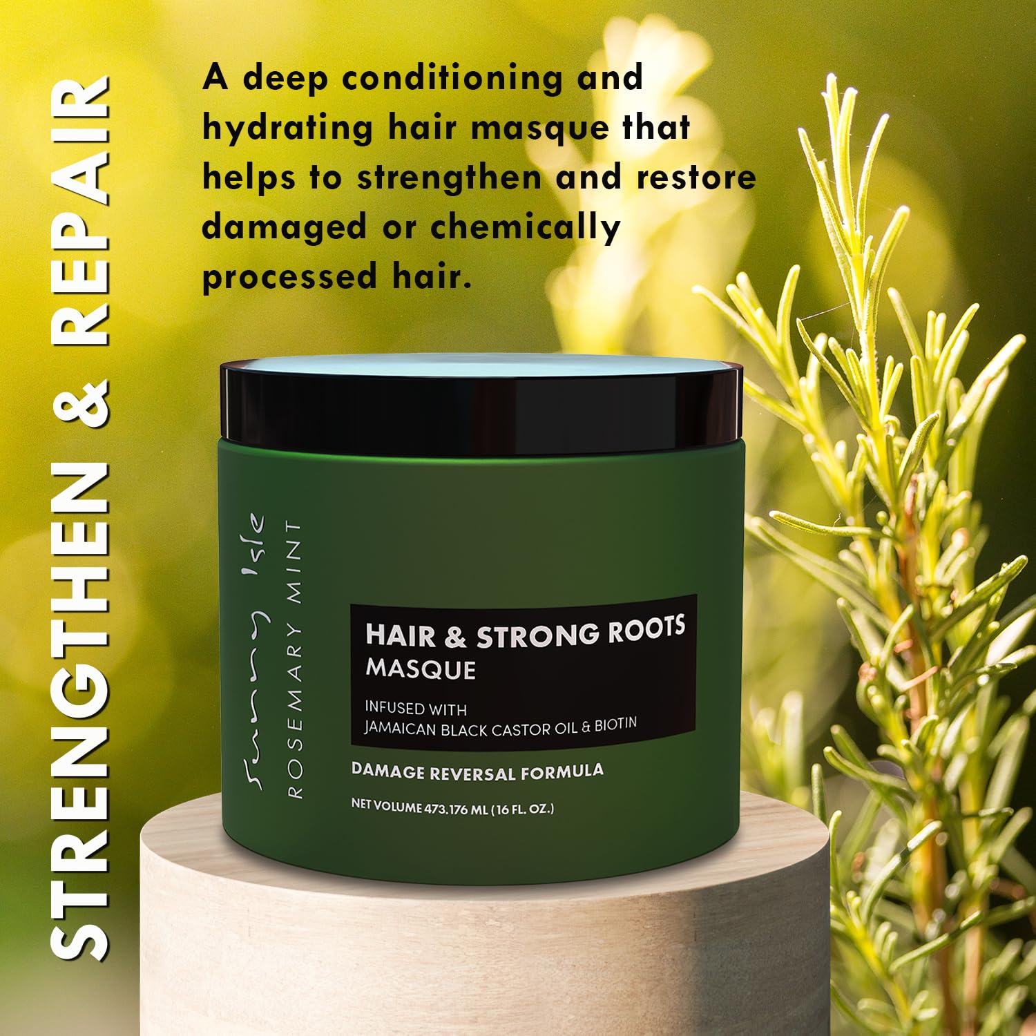 Sunny Isle Rosemary Mint Hair and Strong Roots Masque 16oz | Infused with Biotin and Jamaican Black Castor Oil | Double Growth F