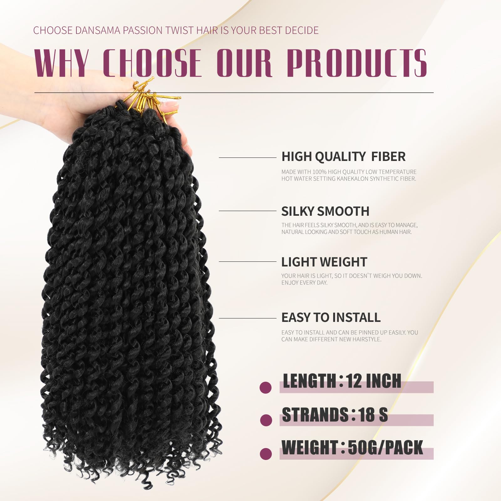 Dansama Passion Twist Hair Water Wave Braiding Hair For Butterfly Style Crochet Braids Bohemian Hair Extensions (12Inch (Pack Of