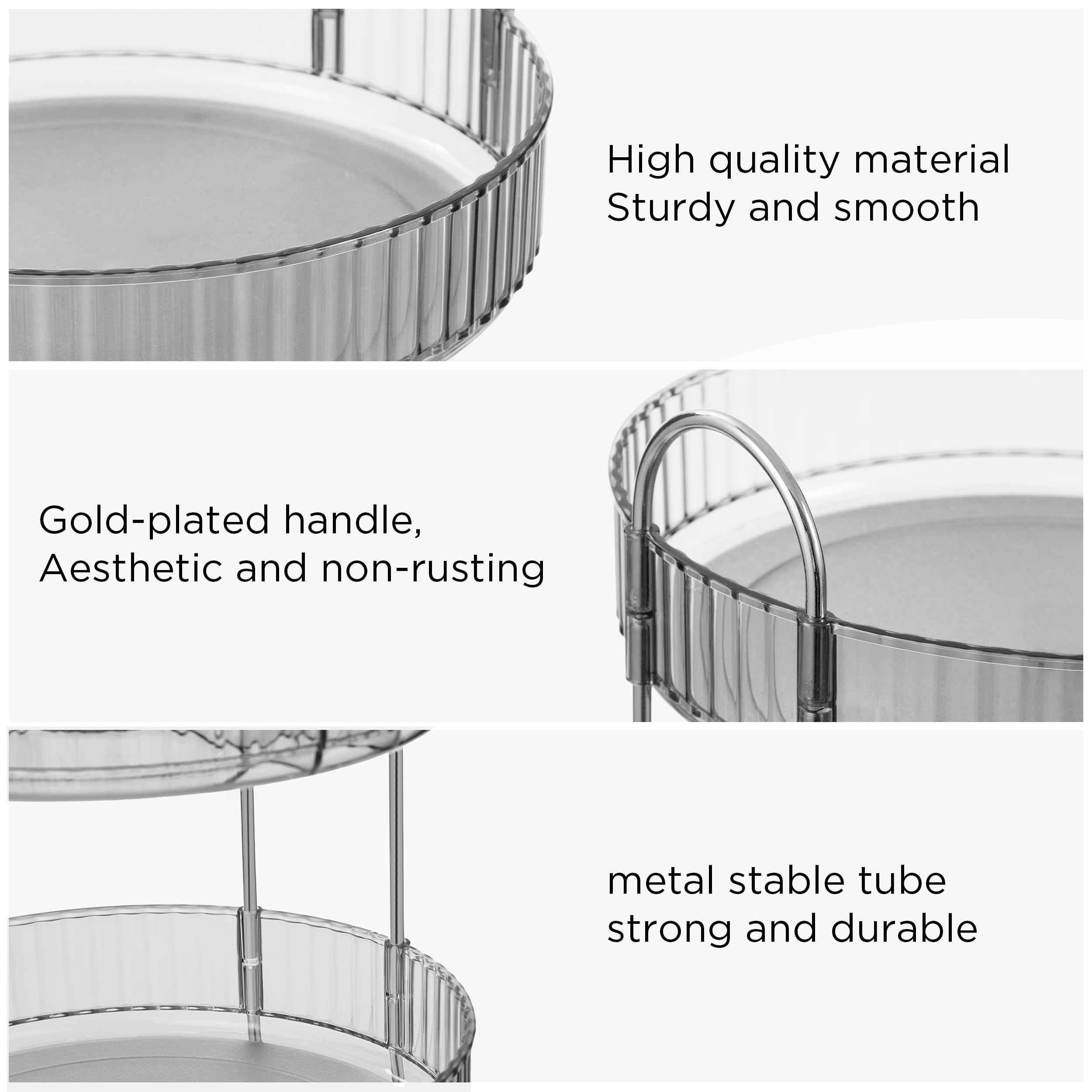 Vorey 360 Rotating Makeup Organizer Clear Gray 3 Tier Bathroom Organizer Spinning Perfume Organizers, Skincare Organizers Dresse