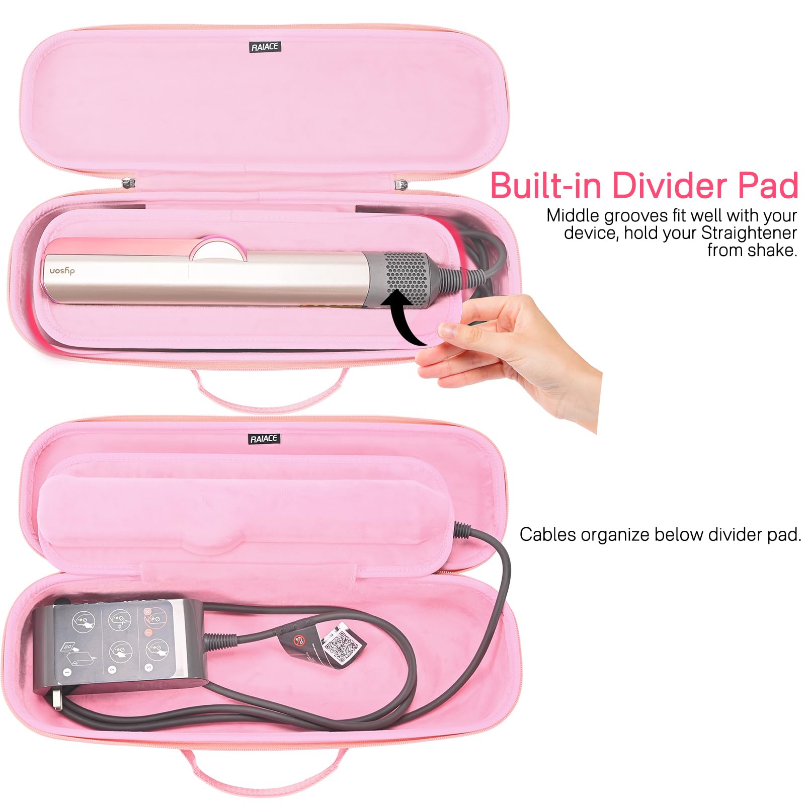 RAIACE Hard Storage Case for Dyson Airstrait Straightener, Pink, EVA Material, Travel Carrying Bag
