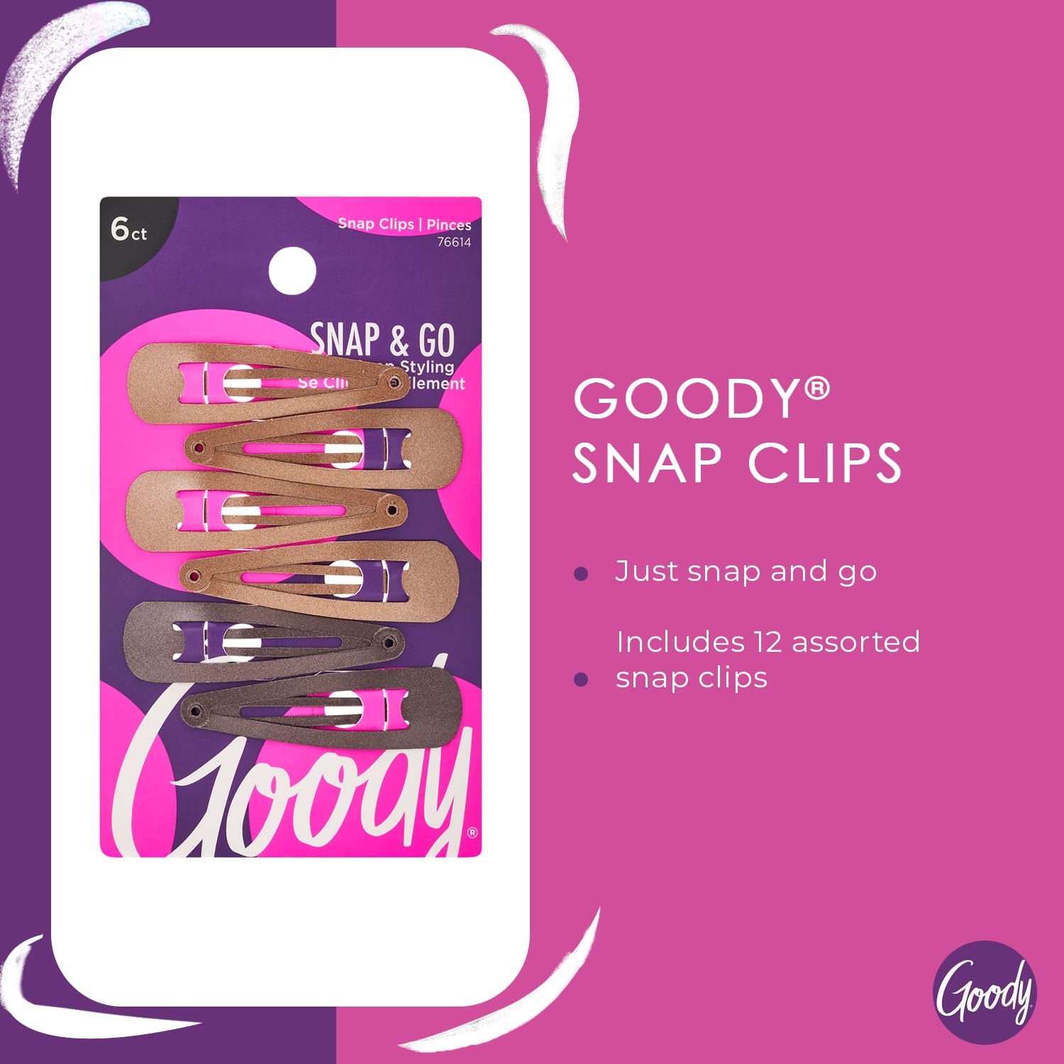 Goody Metal Contour Hair Snap Clips - 6 Count, Brunette Assorted Colors - Just Snap Into Place - Suitable For All Hair Types - P