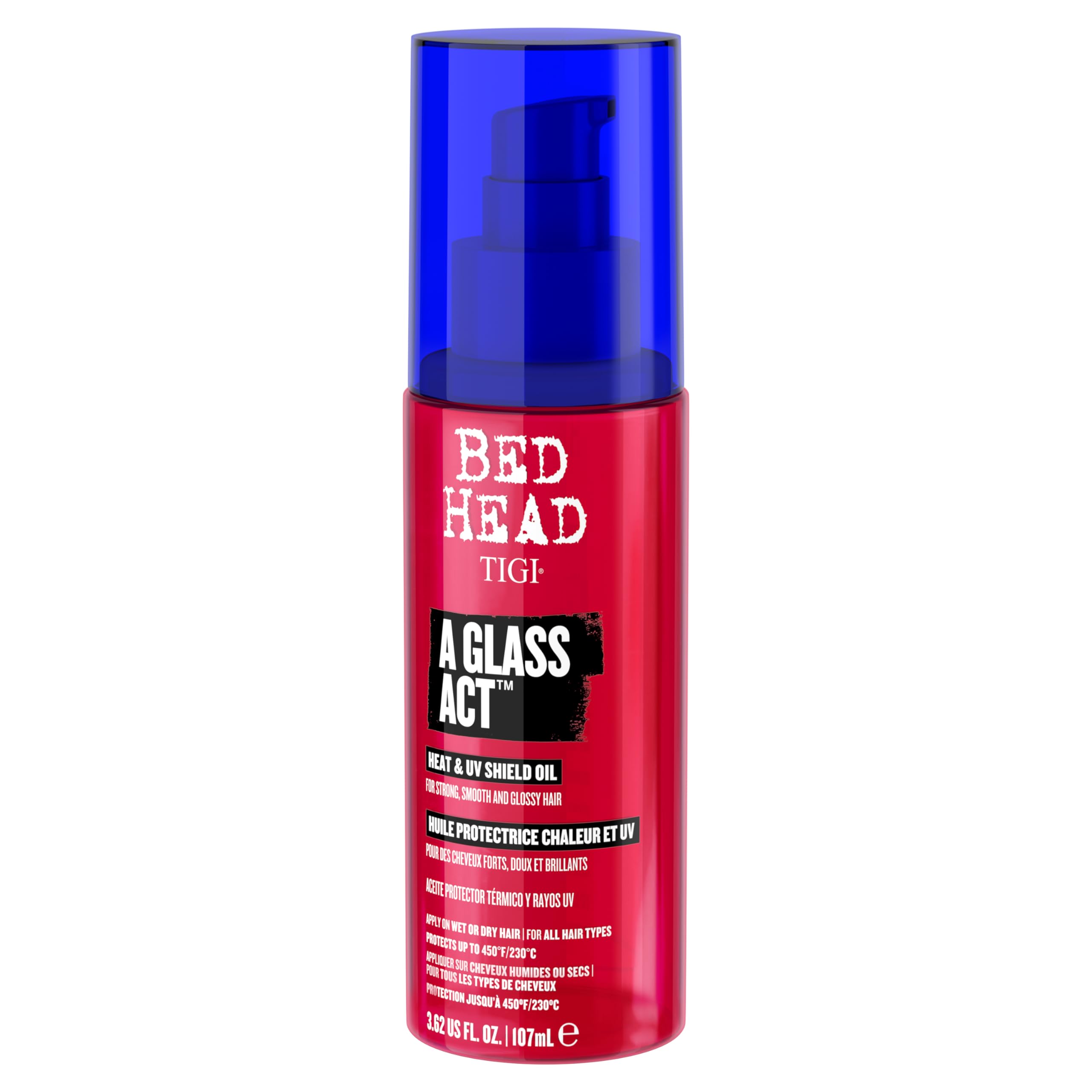 Bed Head by TIGI A Glass Act MultiTasking Heat Protectant Oil with UV & Color Defense, AntiFrizz & GlassShine Finishing, 3.62