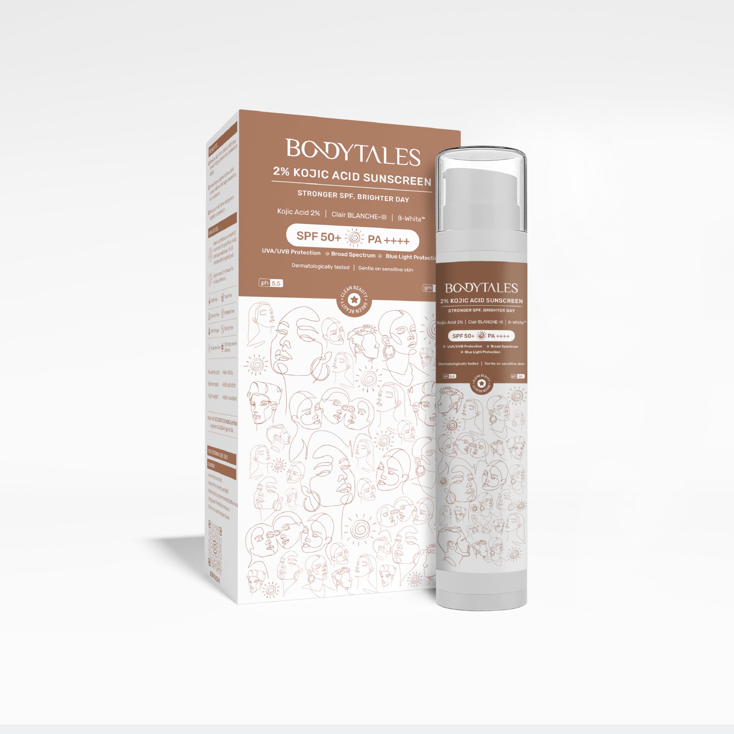 BODYTALES 2% Kojic Acid & Alpha Arbutin Brightening Sunscreen SPF 50 PA++++ | Dark Spots & PigmentationFree Skin | UVAB Sun Pr