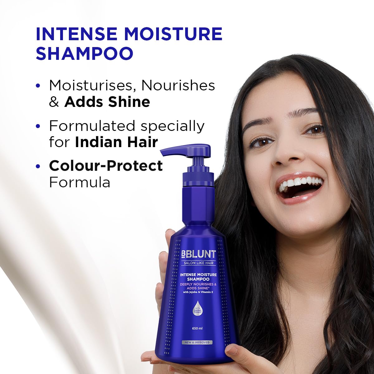 BBLUNT Intense Moisture Shampoo with Jojoba and Vitamin E for Dry & Frizzy Hair - 650 ml