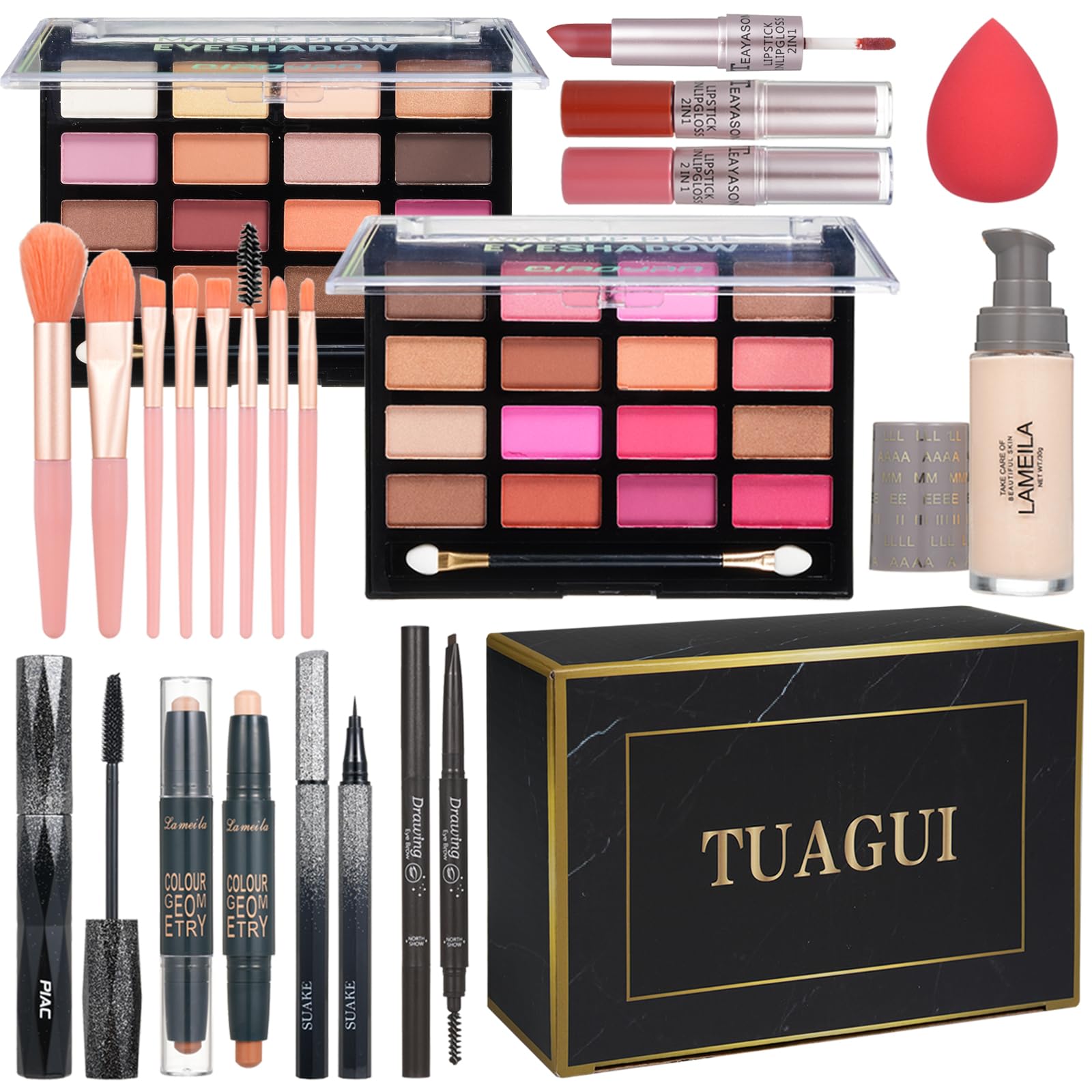 All In One Makeup Kit For Women Full Kit, Includes Eyeshadow,Foundation,Eyeliner,Mascara,Eyebrow Pencil,Contour Stick, Makeup Br