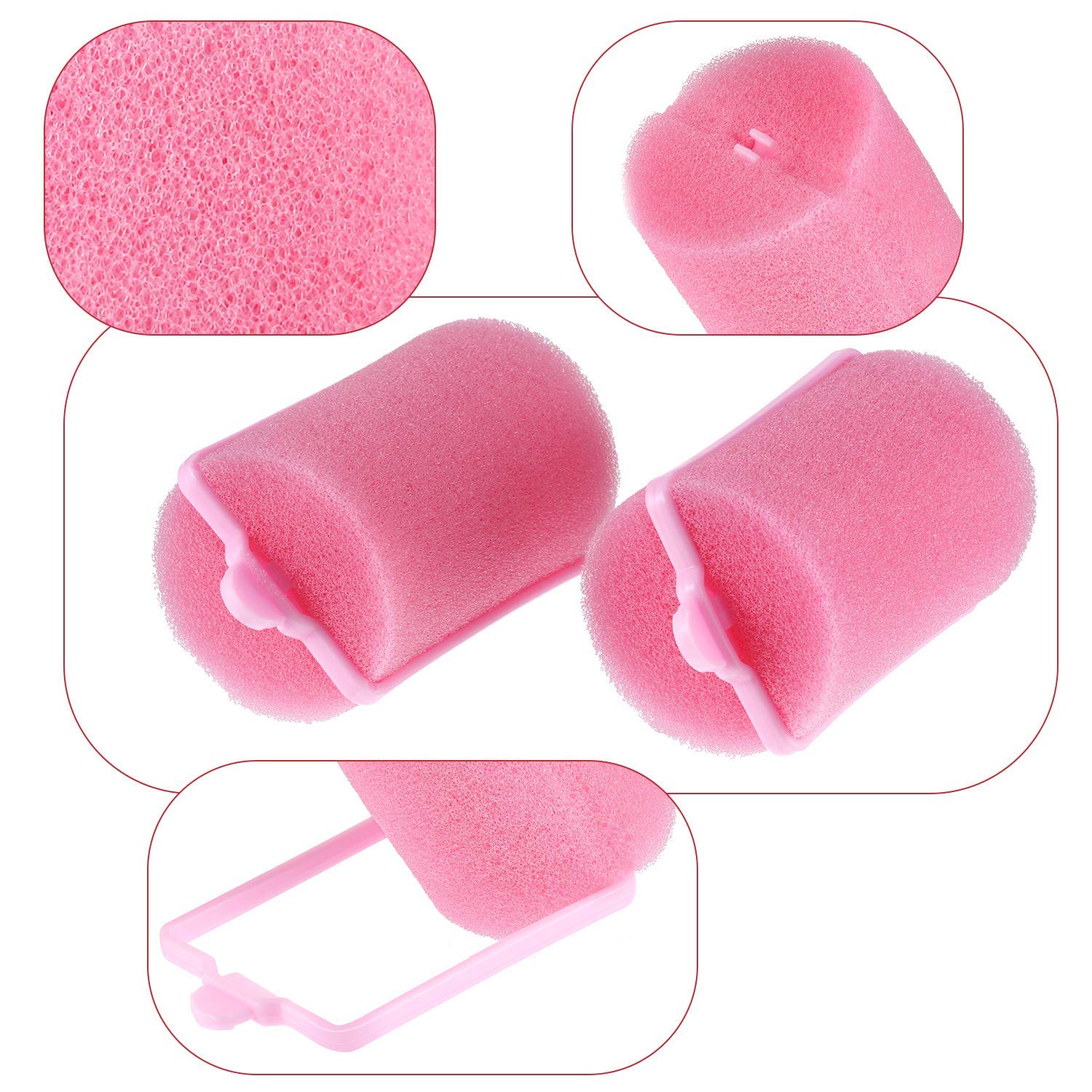 Geyoga Large Foam Hair Rollers - 18 Count, Soft Sponge Curlers, 1.6 x 2.8 Inches, Pink