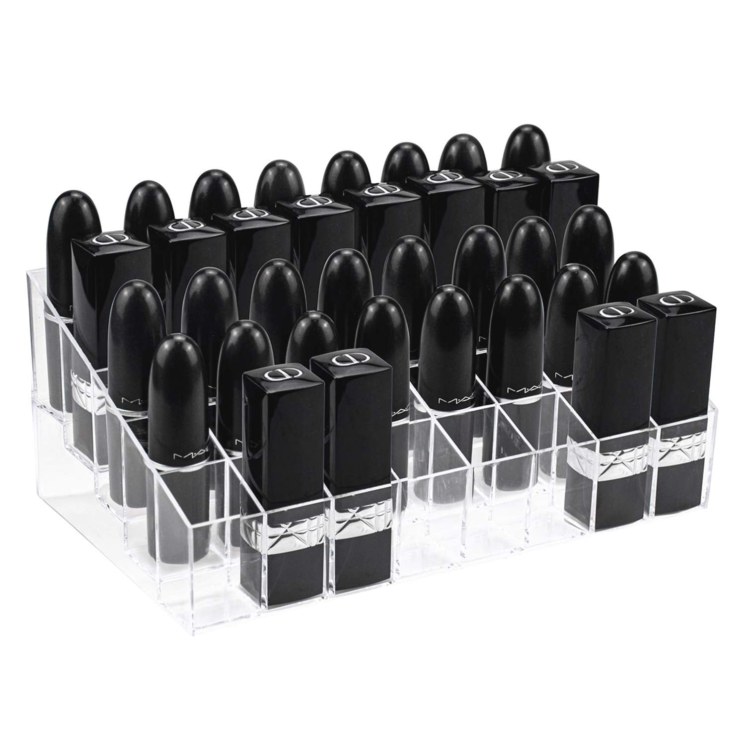 Hedume 2 Pack Lipstick Holder, 40 Slot Acrylic Lipstick & Makeup Organizer, Clear Cosmetic Display Case for Lipstick, Brushes, B