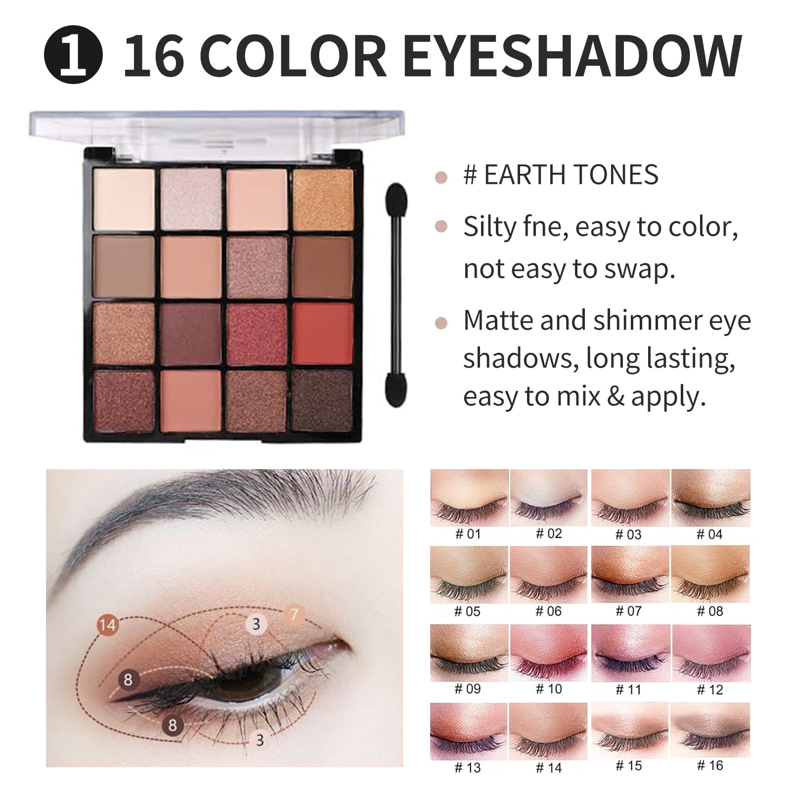 All In One Makeup Kit For Girls - 16 Colors Naked Eyeshadow Palette, 3Pcs Makeup Brushes, Waterproof Eyeliner Pencil, Eyebrow Po