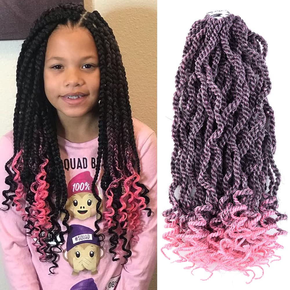 Pink Crochet Hair 12 Inch Senegalese Twist Crochet Braids Hair 6 Packs Pre-twisted Kids Crochet Hair Pre-Lopped Small Crochet Ha