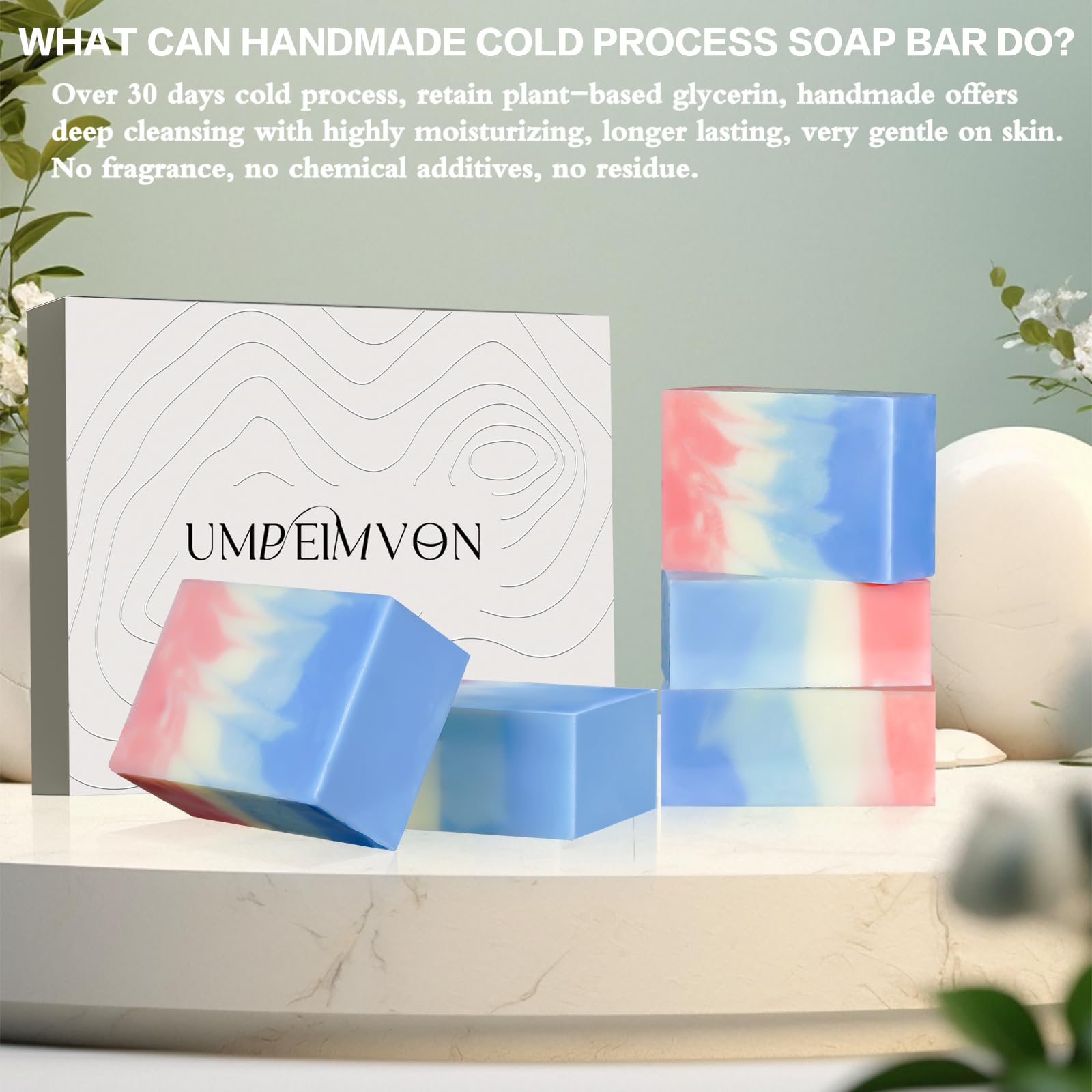 5 Pack Marseille Soap Natural Handmade Soap Bar Cold Process, Unscented Olive Oil Soap Ideal for Face, Body and Shave, Infused 7
